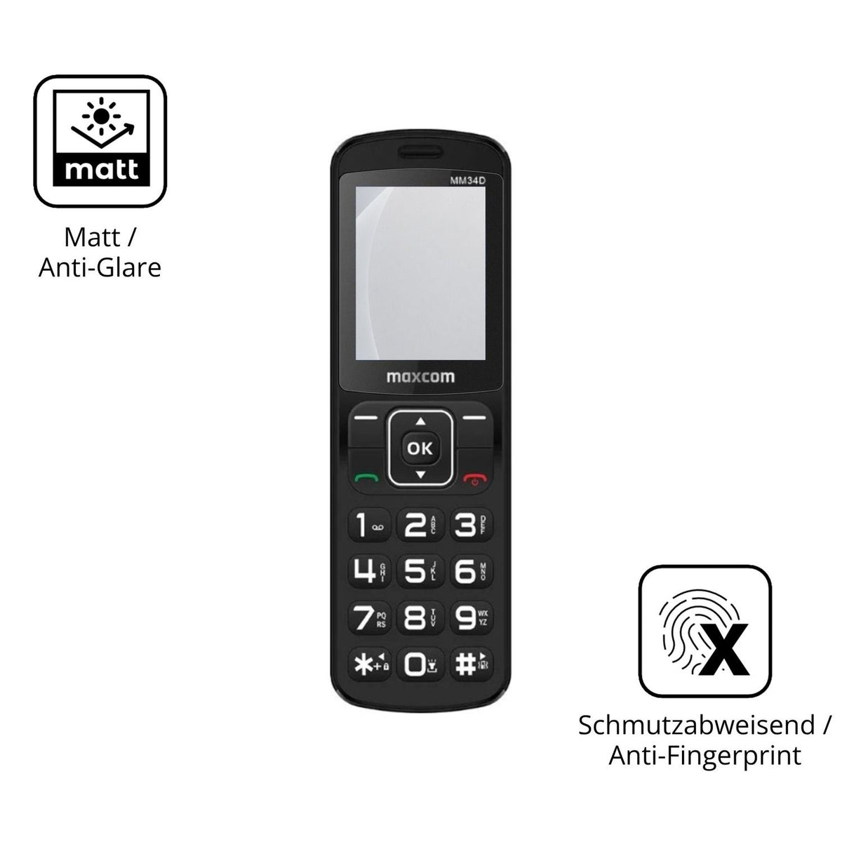 9H Hartbeschichtete, flexible Folie passend zugeschnitten für MaxCom Comfort MM34D 4G