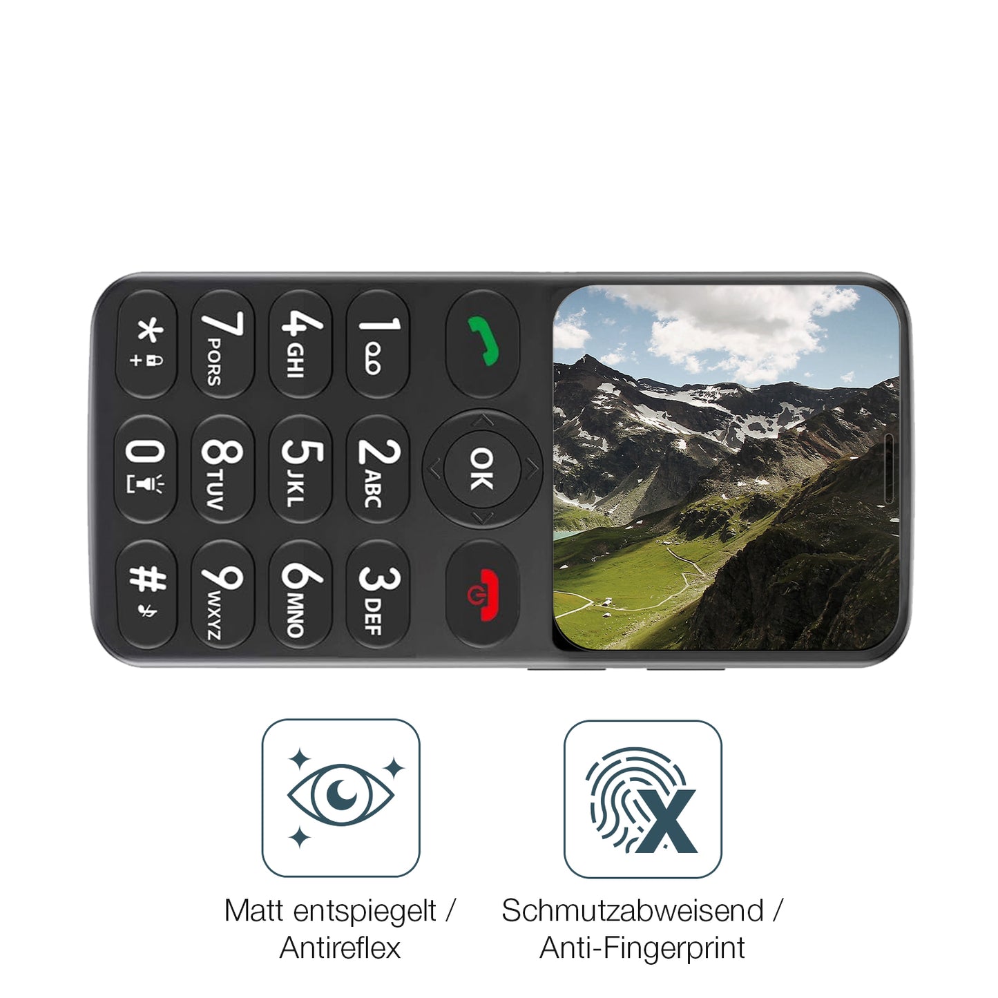 9H Hartbeschichtete, flexible Folie passend zugeschnitten für Melefon Seniorenhandy