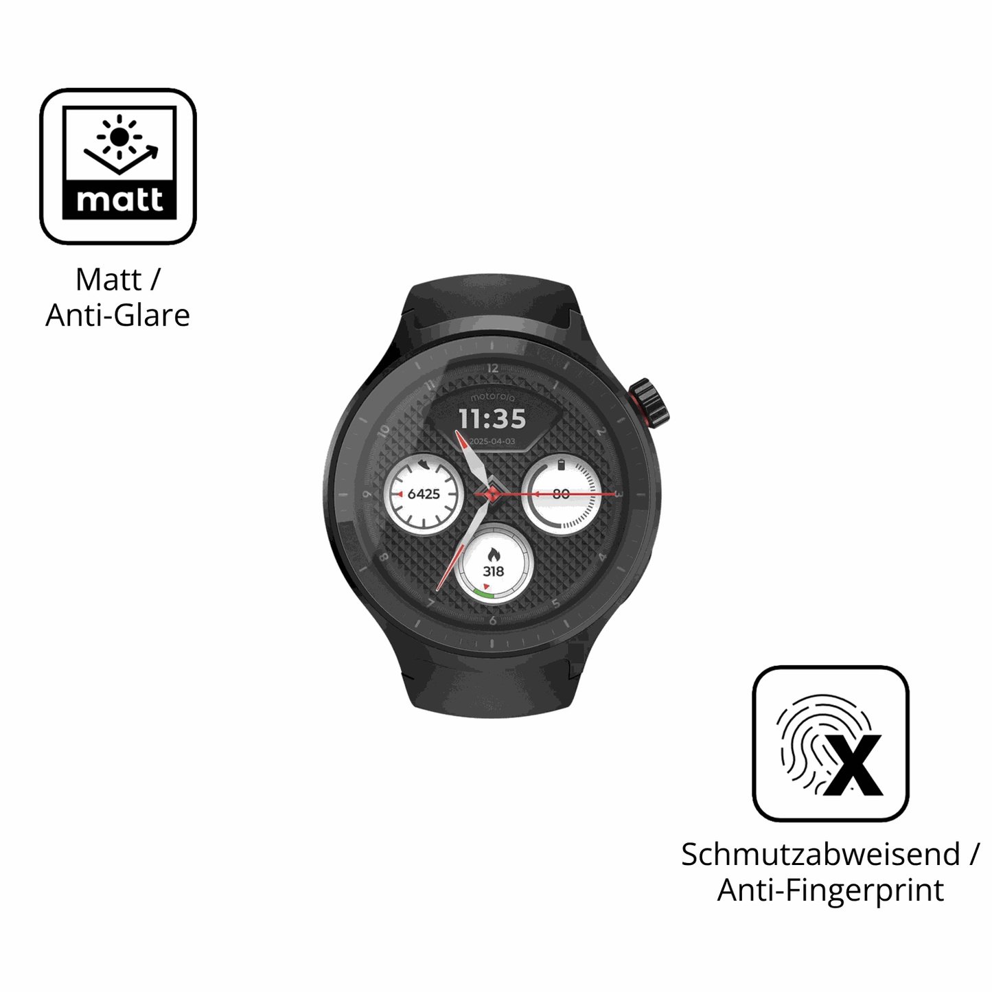 9H Hartbeschichtete, flexible Folie passend zugeschnitten für Motorola Moto Watch 2026 1.43 Zoll