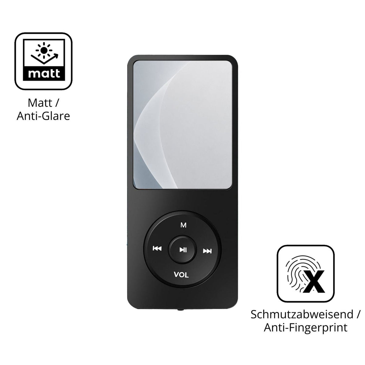 9H Hartbeschichtete, flexible Folie passend zugeschnitten für Tarswesi BFQ-LCT01 MP3-Player
