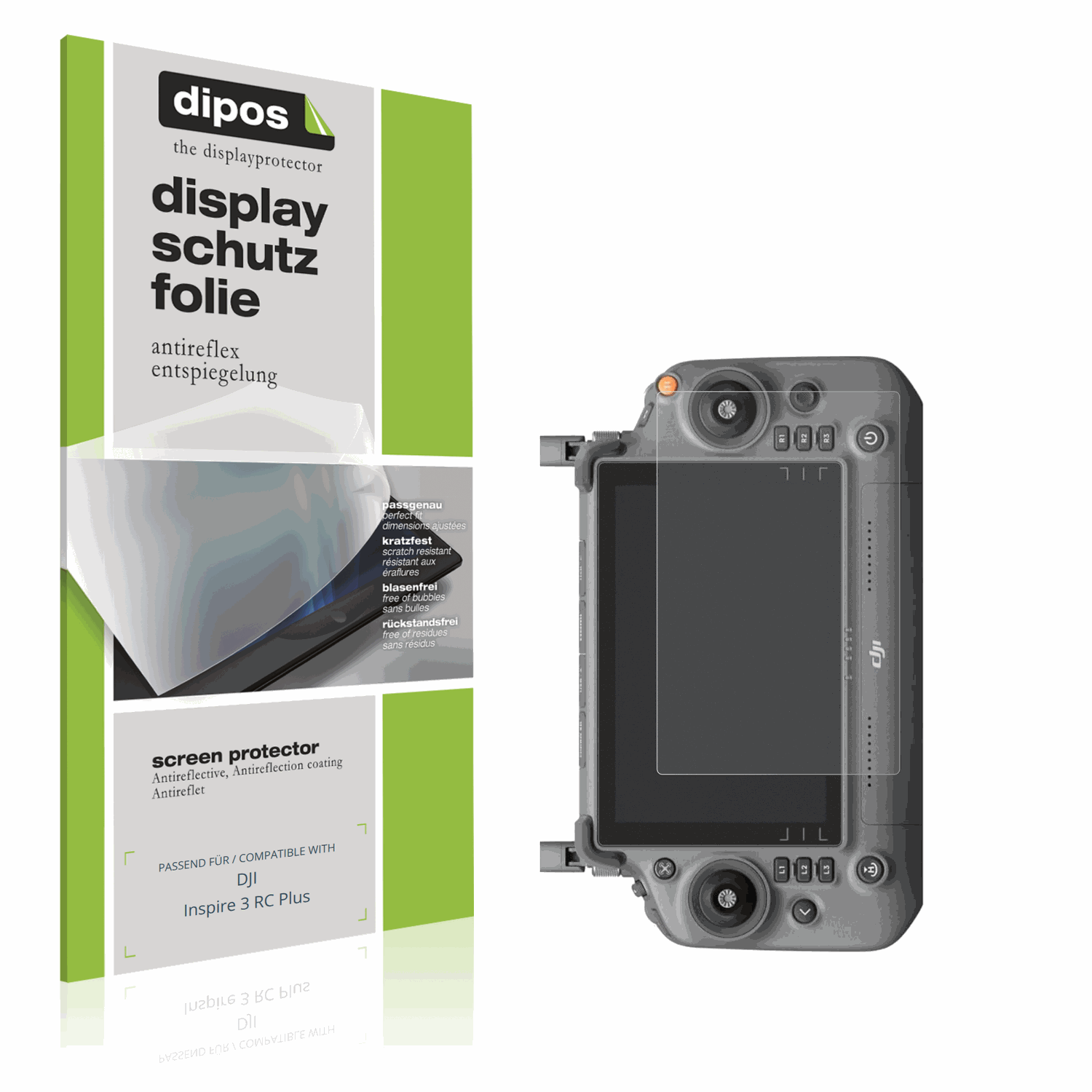 Matte Displayschutzfolie von dipos passend für DJI Inspire 3 RC Plus, präziser Zuschnitt und blasenfrei montiert