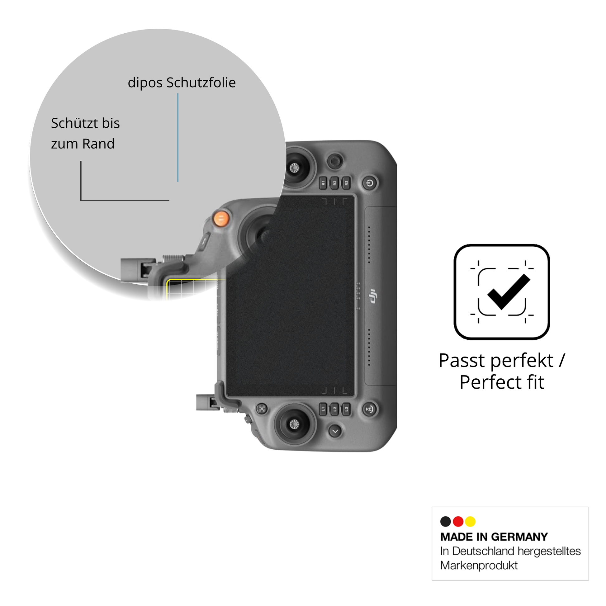 Schutz gegen Kratzer auf dem DJI Inspire 3 RC Plus Glas durch Schlüssel oder Ähnliches