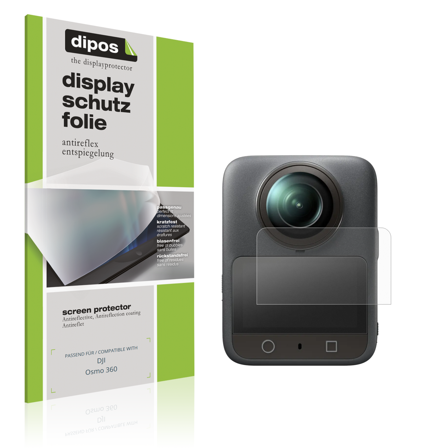 Matte Displayschutzfolie von dipos passend für DJI Osmo 360, präziser Zuschnitt und blasenfrei montiert