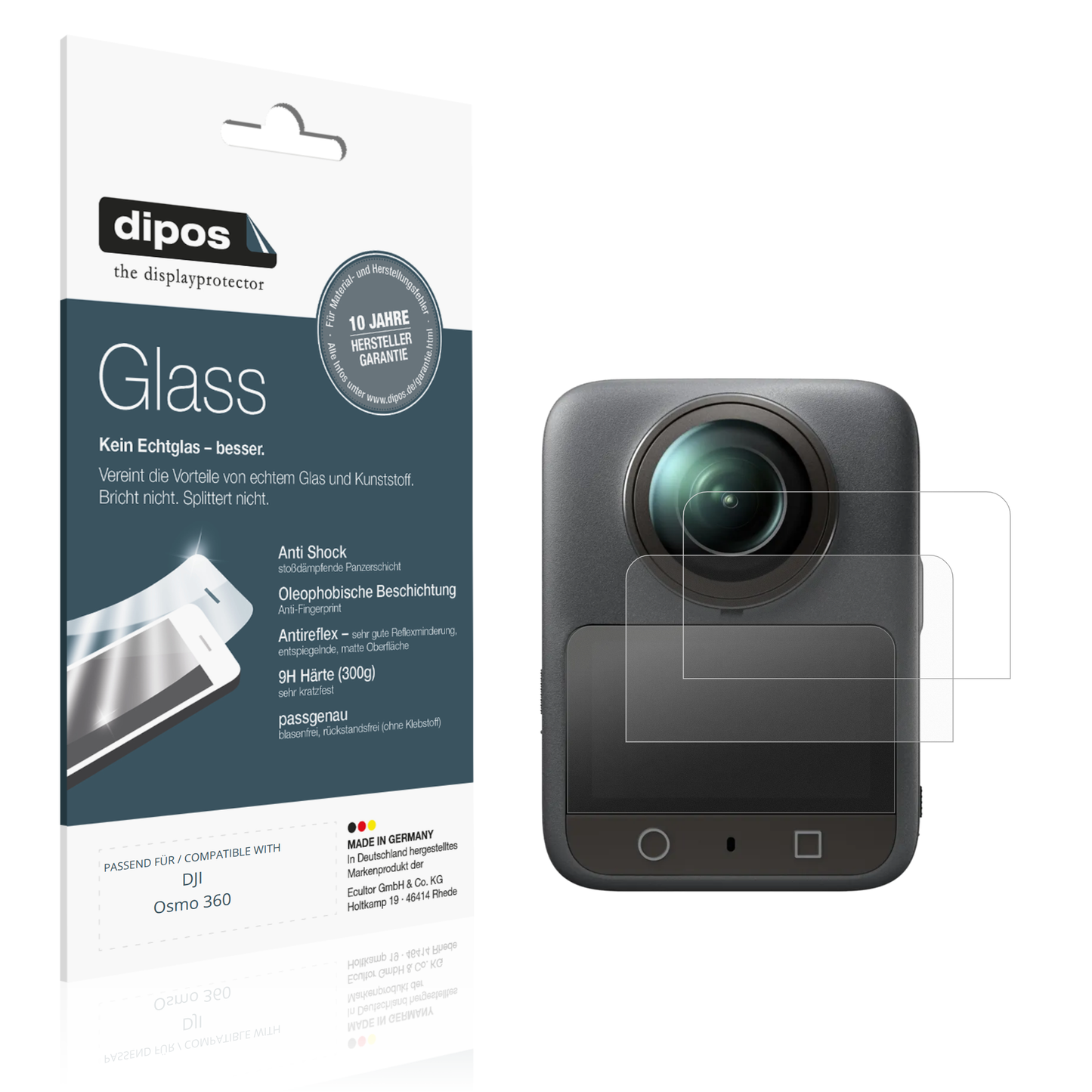 Matte Displayschutzfolie von dipos passend für DJI Osmo 360, 9H kratzfest und blasenfrei montiert