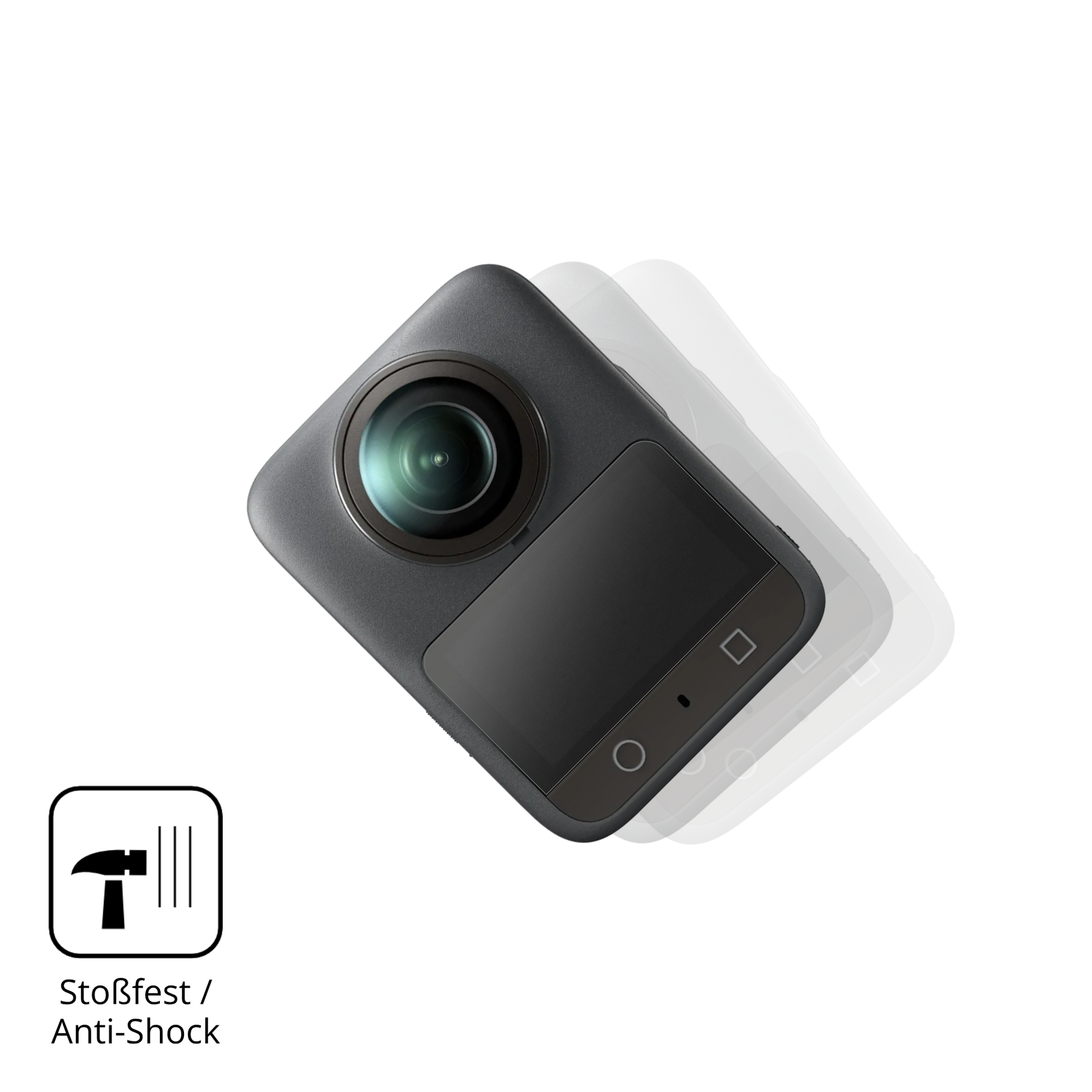 Schutz gegen Kratzer auf dem DJI Osmo 360 Glas durch Schlüssel, Stöße gegen die Tischkante oder Stürze