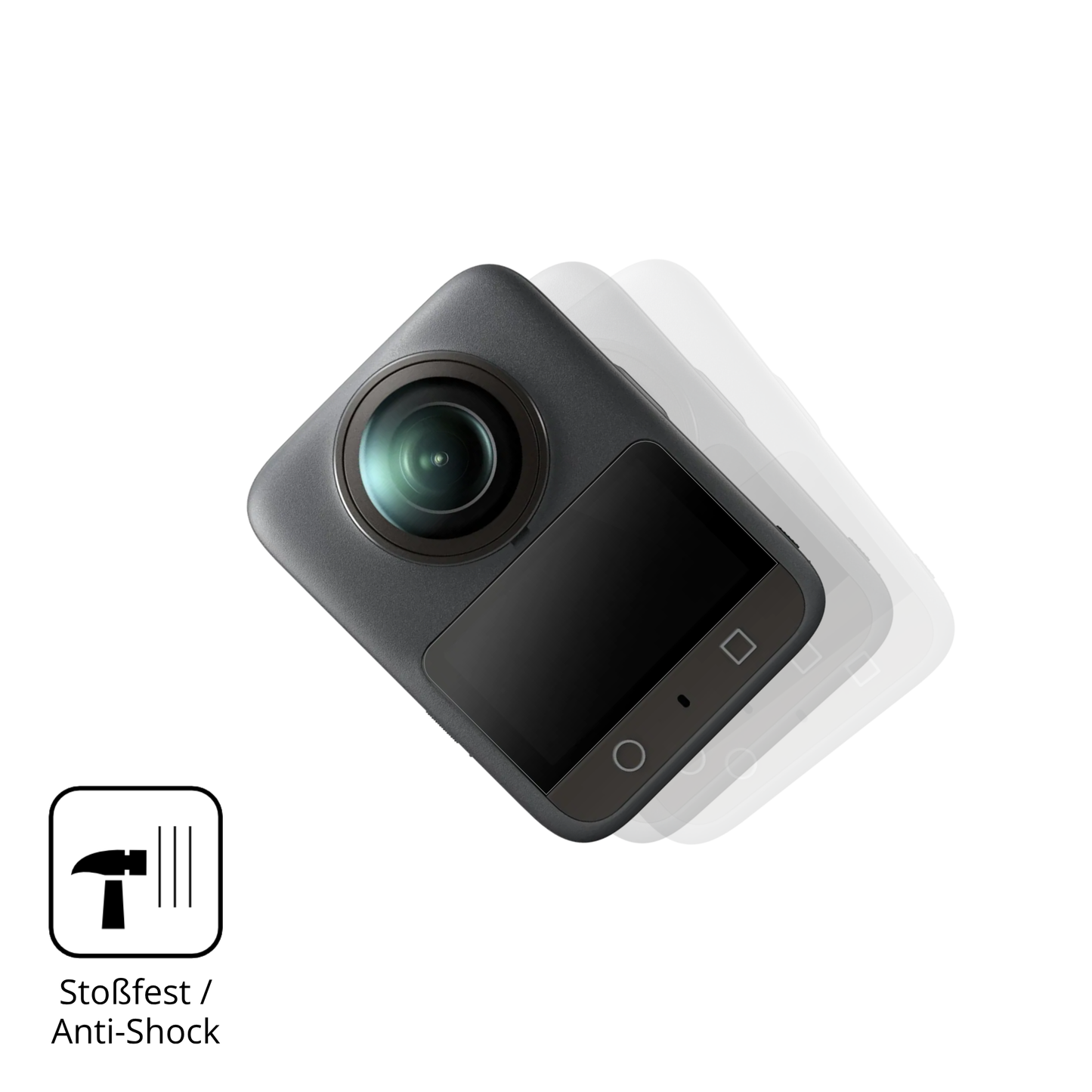 Schutz gegen Kratzer auf dem DJI Osmo 360 Glas durch Schlüssel, Stöße gegen die Tischkante oder Stürze