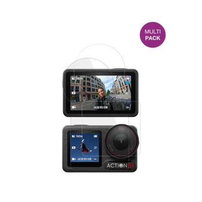 DJIOsmo Action 5 Pro mit aufgebrachter dipos Displayschutzfolie, glasklare Darstellung ohne Einschränkungen