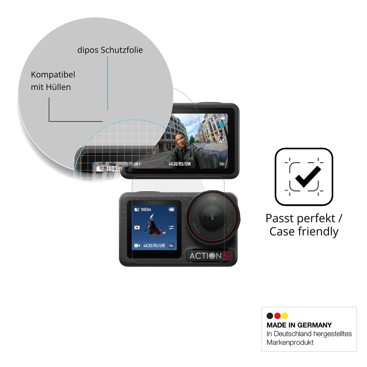 Schutzfolie mit optimaler Passform, zur Verwendung mit Hüllen geeignet