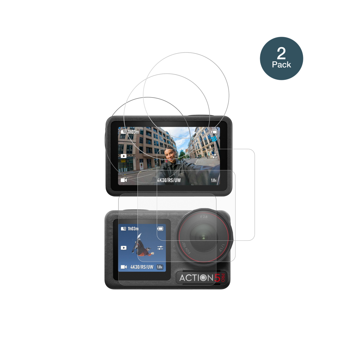 DJIOsmo Action 5 Pro mit aufgebrachter dipos Panzerfolie, die lästige Fingerabdrücke minimiert