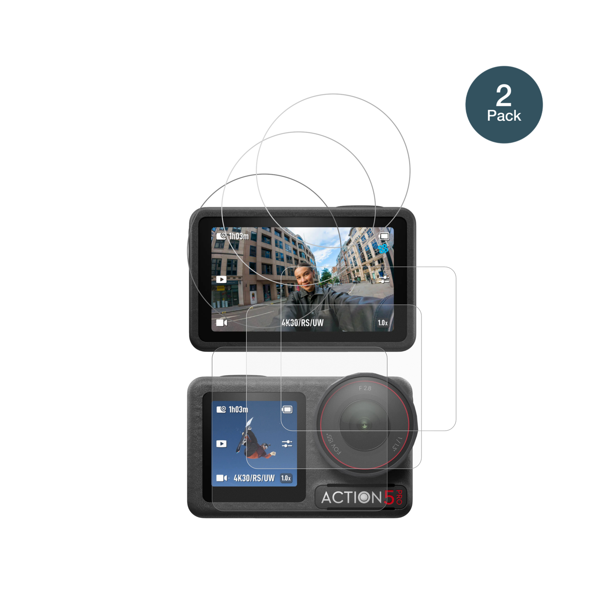 DJIOsmo Action 5 Pro mit aufgebrachter dipos Panzerfolie, die lästige Fingerabdrücke minimiert