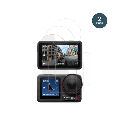 DJIOsmo Action 5 Pro mit aufgebrachter dipos Flex Schutzfolie, glasklare Darstellung ohne Einschränkungen