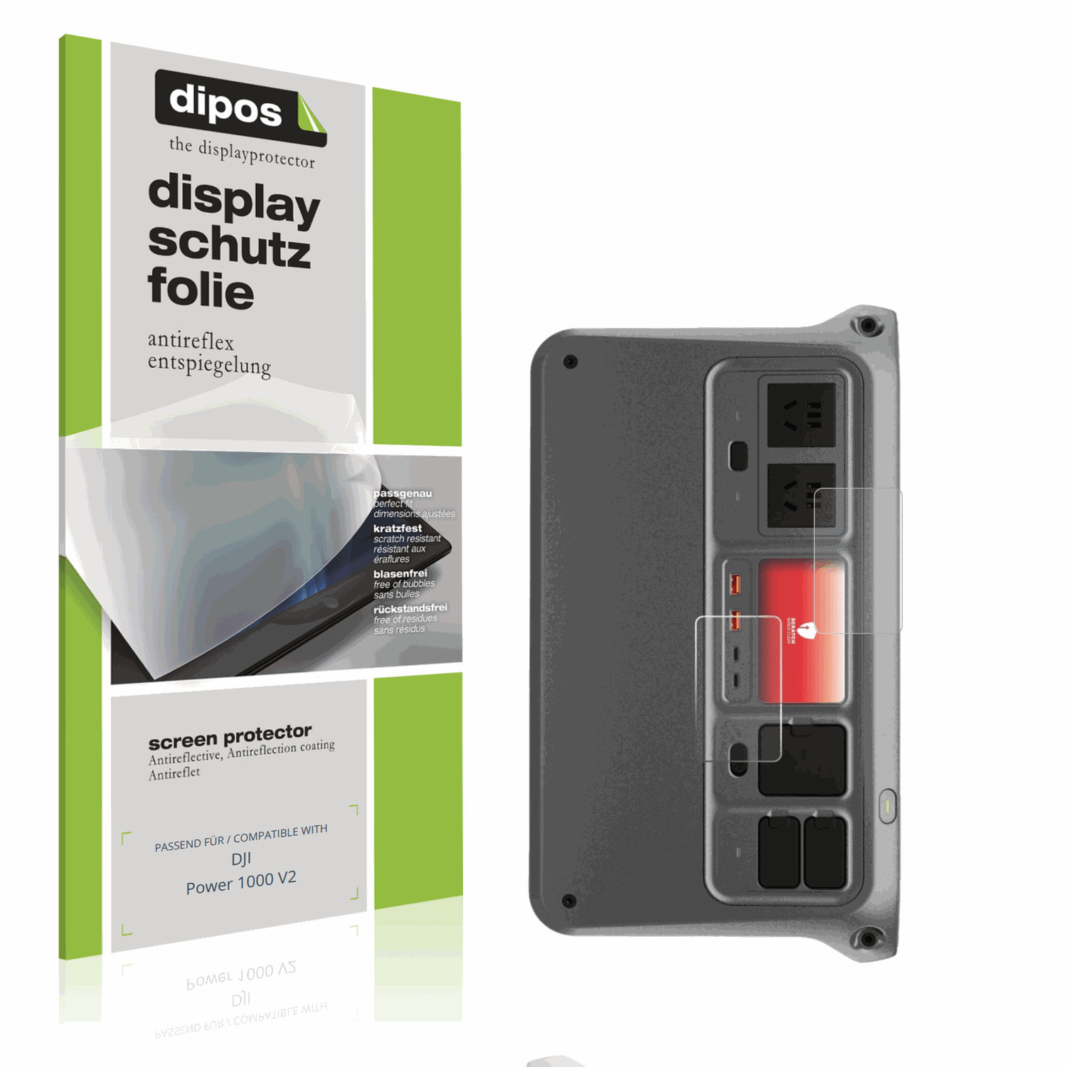 Matte Displayschutzfolie von dipos passend für DJI Power 1000 V2, präziser Zuschnitt und blasenfrei montiert