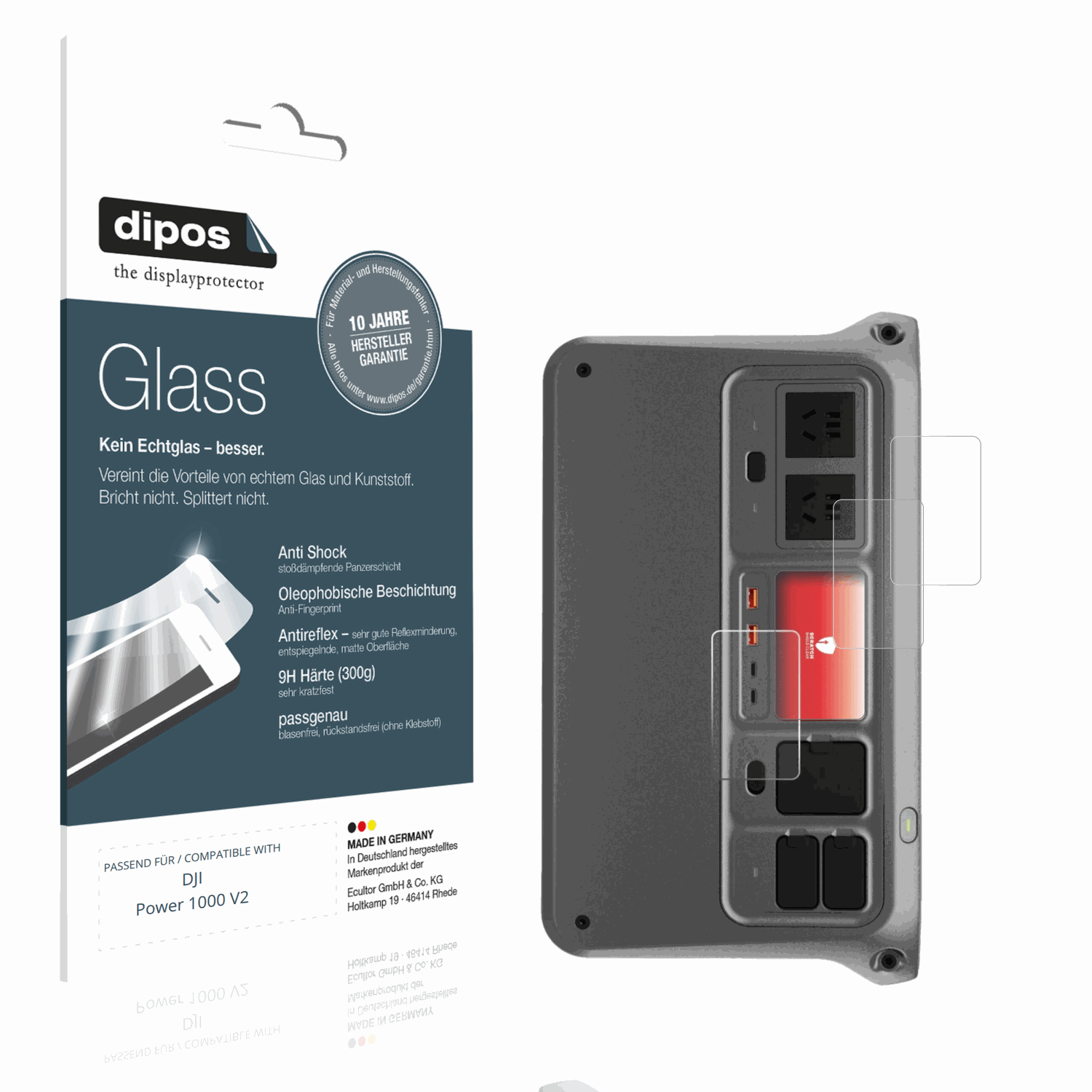 Matte Displayschutzfolie von dipos passend für DJI Power 1000 V2, 9H kratzfest und blasenfrei montiert