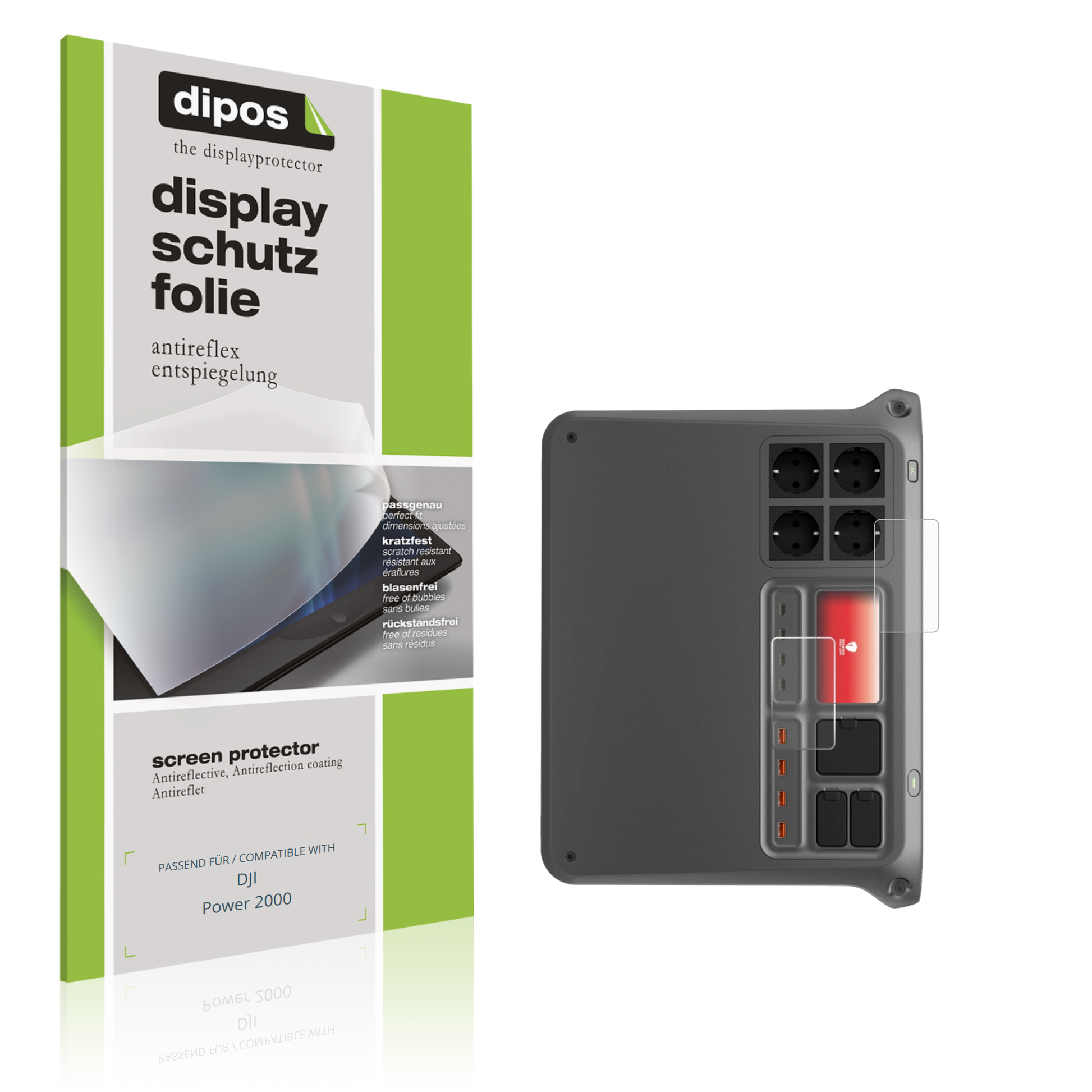Matte Displayschutzfolie von dipos passend für DJI Power 2000, präziser Zuschnitt und blasenfrei montiert