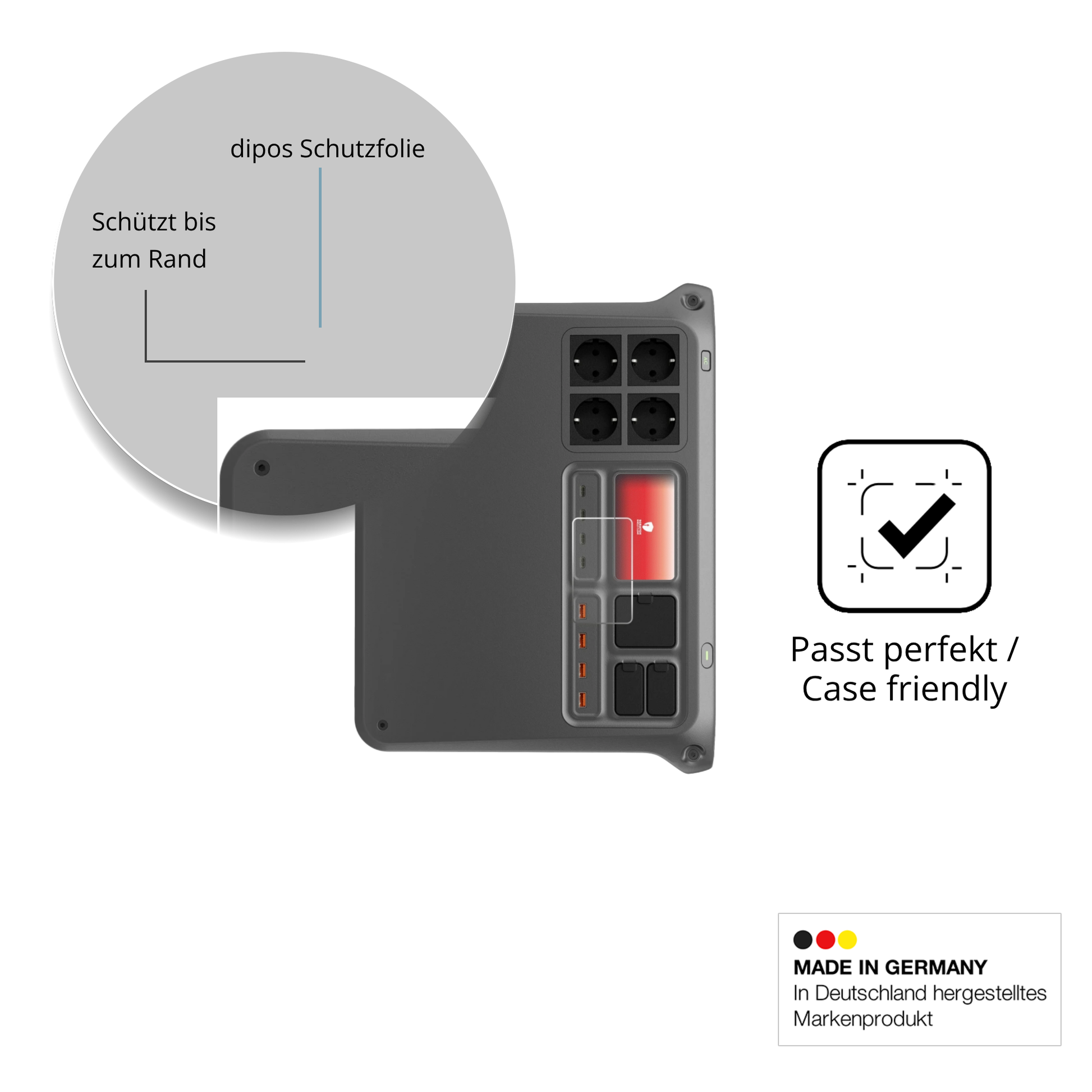 Schutzglasfolie mit optimaler Passform, zur Verwendung mit Hüllen geeignet