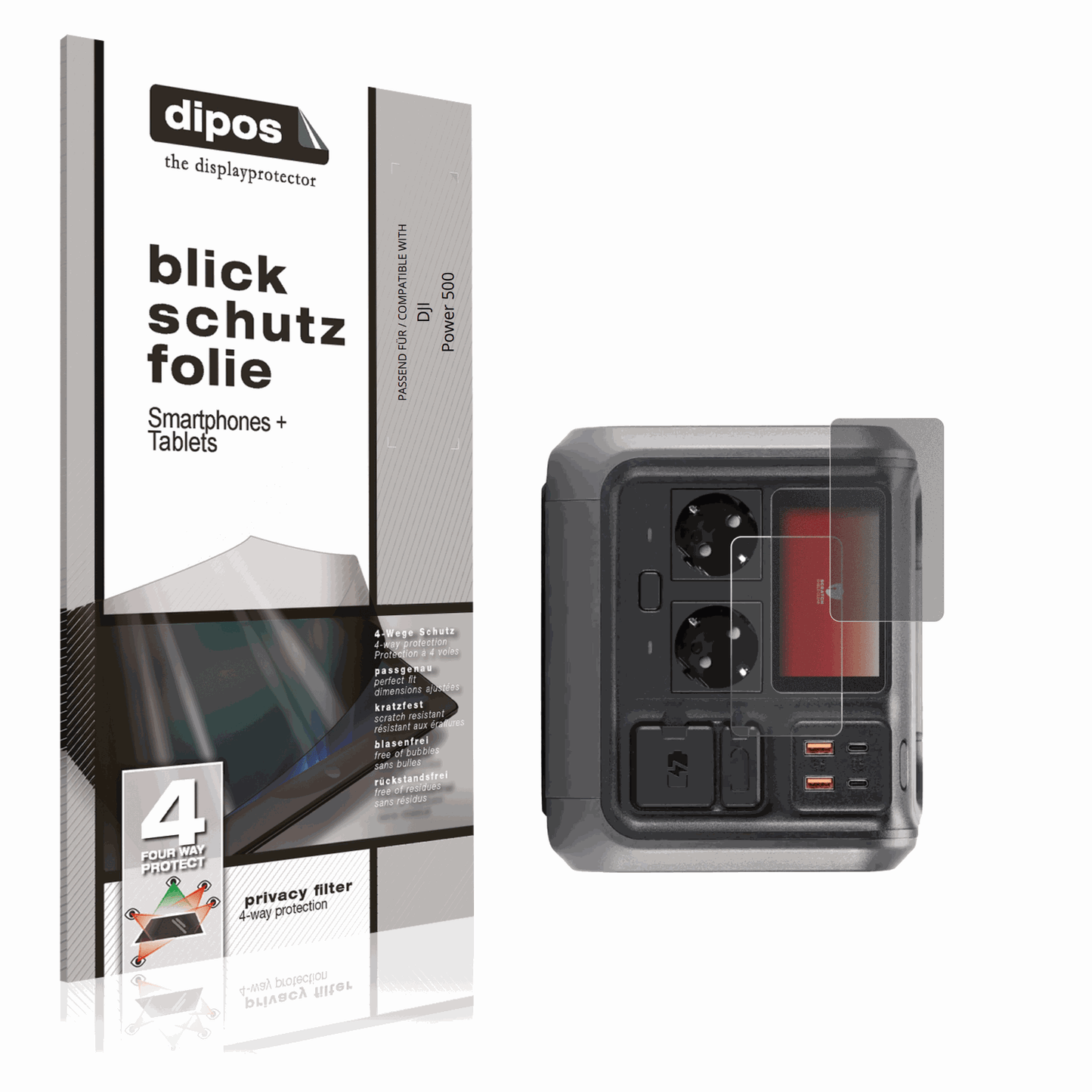 Blickschutzfolie von dipos passend für DJI Power 500, präziser Zuschnitt und blasenfrei montiert