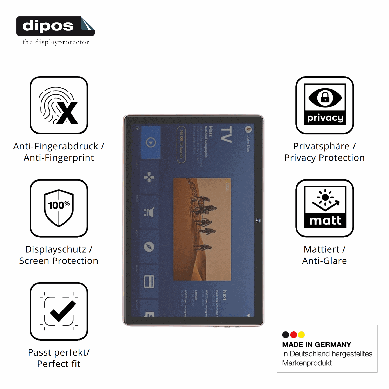 Privatsphäre-Schutz durch Sichtschutz-Folie passend zugeschnitten für Dmoao D3 10 Zoll