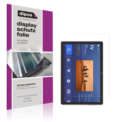 Klare Displayschutzfolie von dipos passend für Dmoao D3 10 Zoll, präziser Zuschnitt und blasenfrei montiert