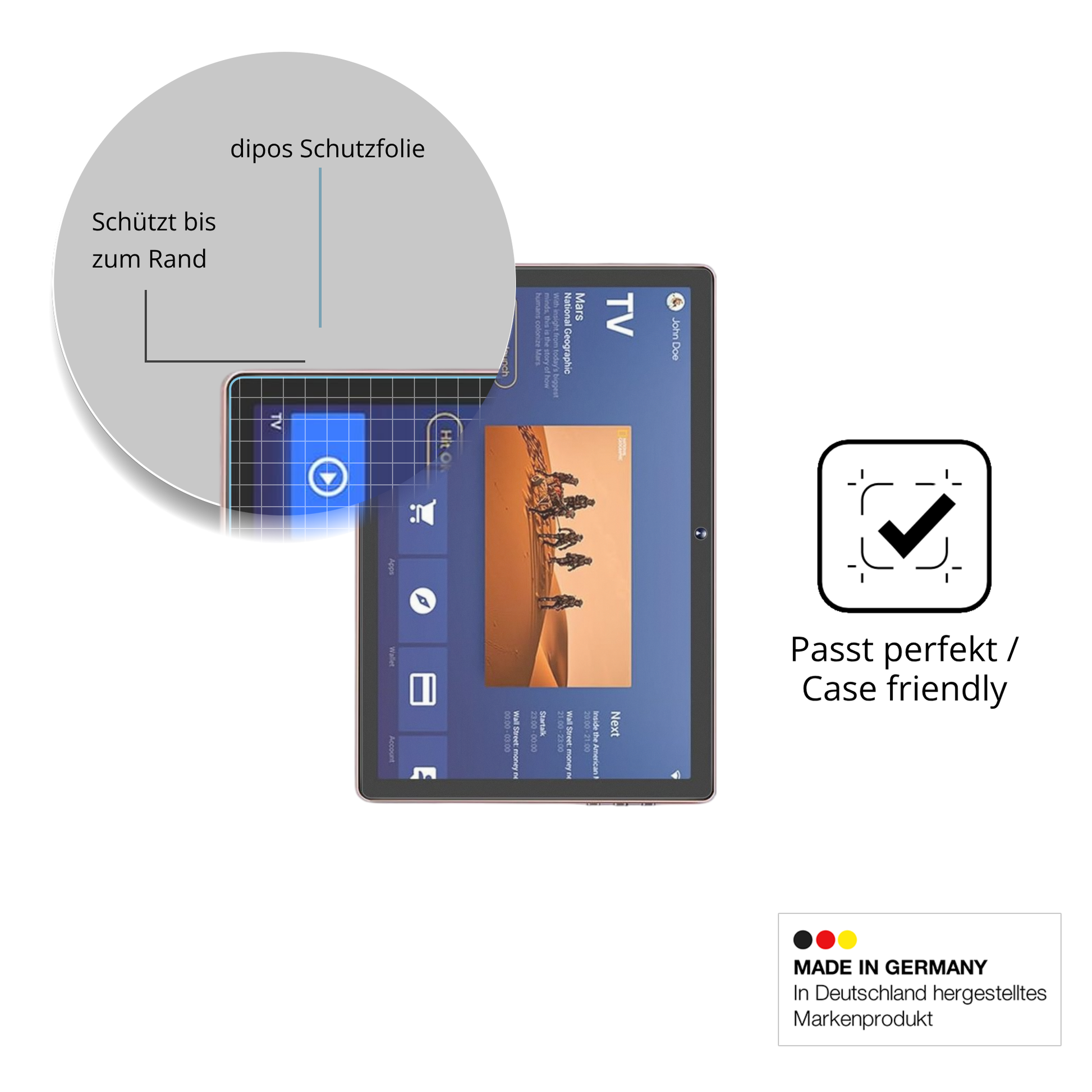 Schutzglasfolie mit optimaler Passform, zur Verwendung mit Hüllen geeignet