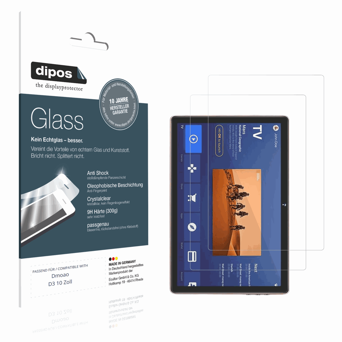Klare Displayschutzfolie von dipos passend für Dmoao D3 10 Zoll, 9H kratzfest und blasenfrei montiert