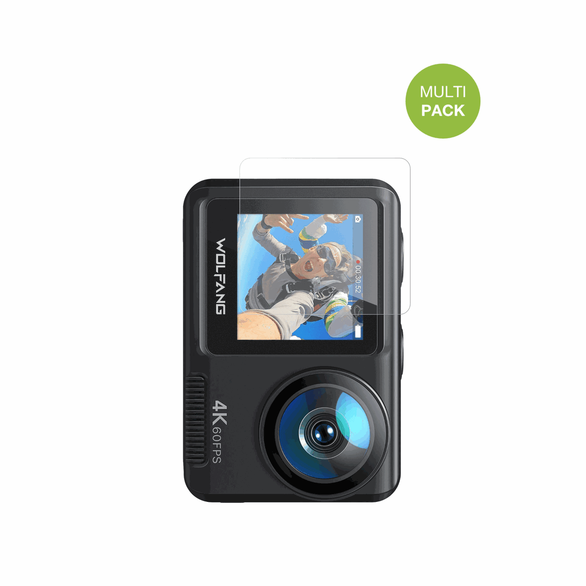 DoeDoefong4K Action Cam mit aufgebrachter dipos Displayschutzfolie, die lästige Fingerabdrücke minimiert