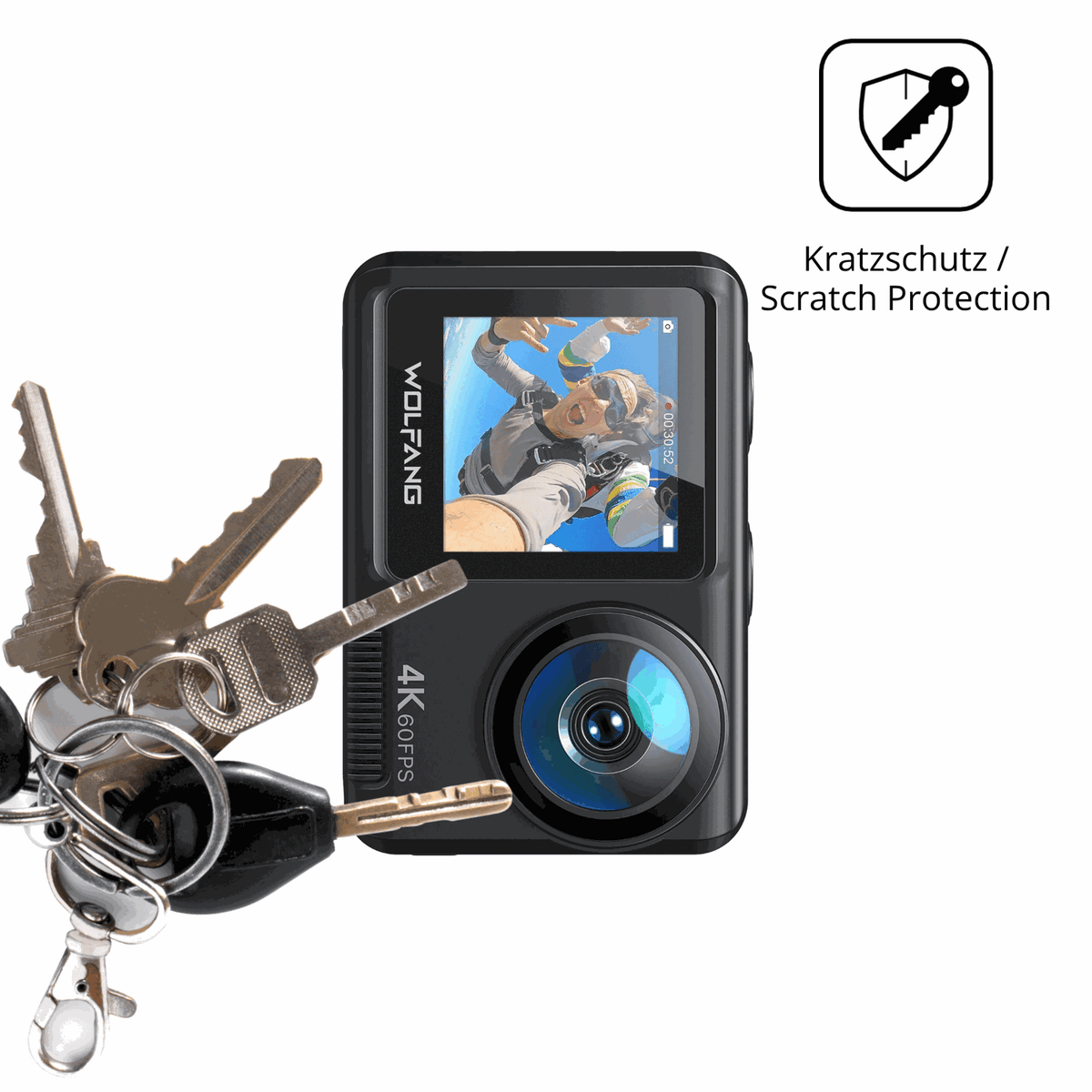 Schutz gegen Kratzer auf dem DoeDoefong 4K Action Cam Glas durch Schlüssel oder Ähnliches
