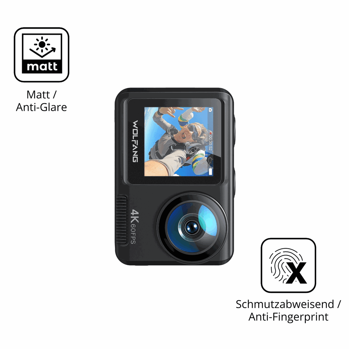 Dünne und entspiegelnde Folie passend zugeschnitten für DoeDoefong 4K Action Cam