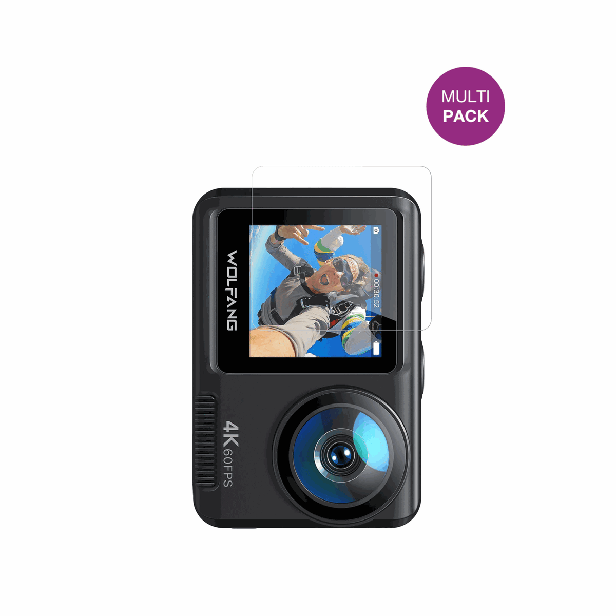 DoeDoefong4K Action Cam mit aufgebrachter dipos Displayschutzfolie, glasklare Darstellung ohne Einschränkungen