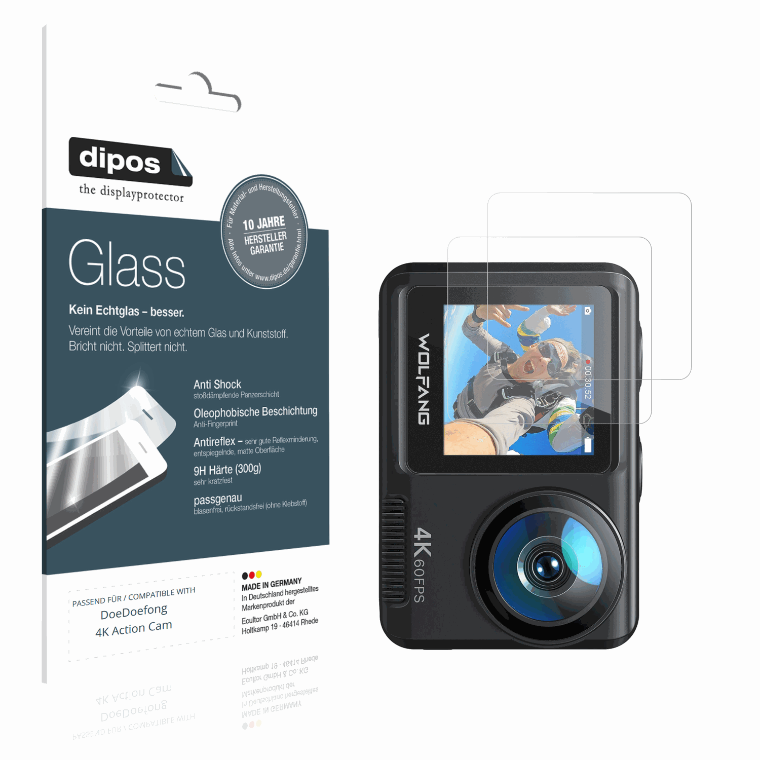 Matte Displayschutzfolie von dipos passend für DoeDoefong 4K Action Cam, 9H kratzfest und blasenfrei montiert
