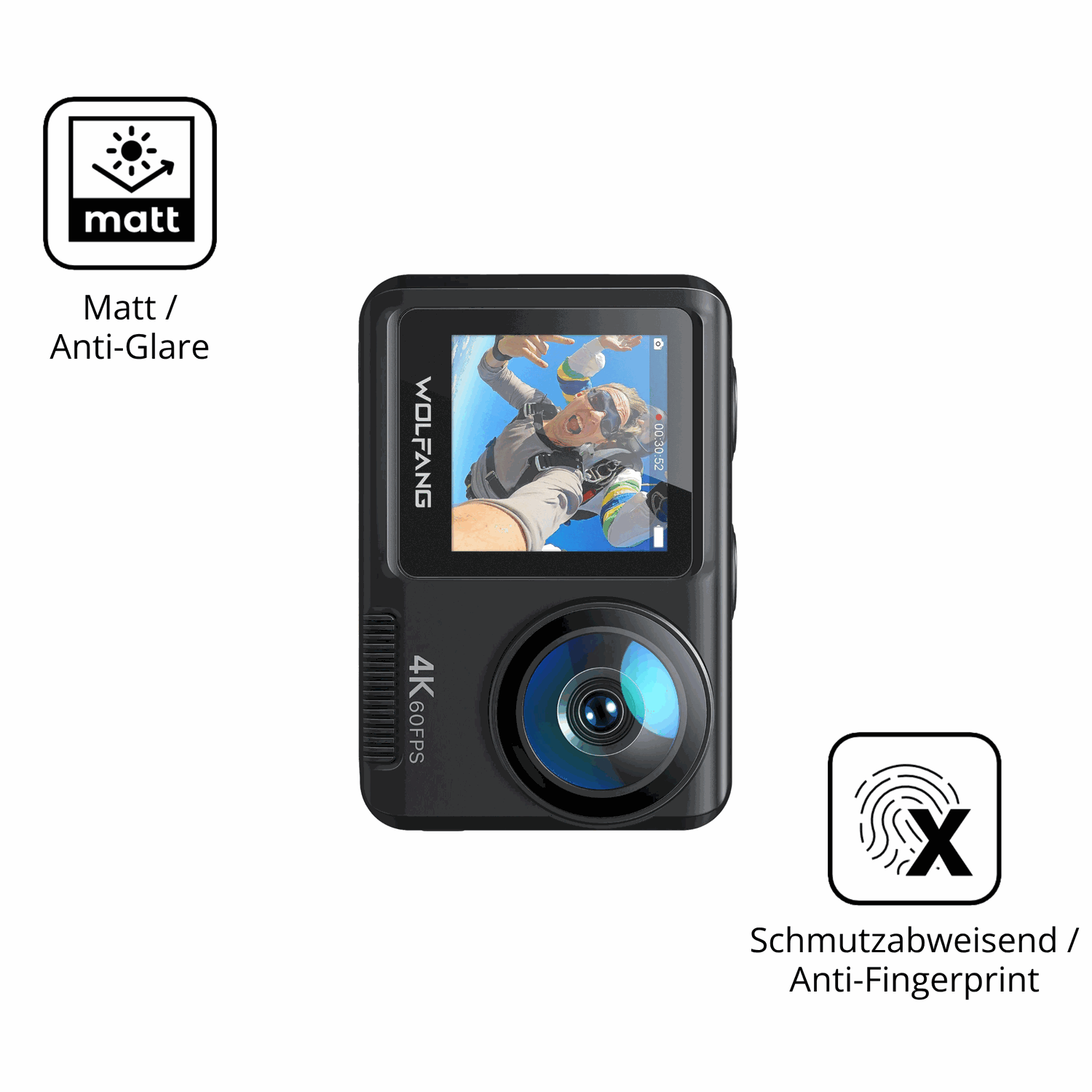 9H Hartbeschichtete, flexible Folie passend zugeschnitten für DoeDoefong 4K Action Cam