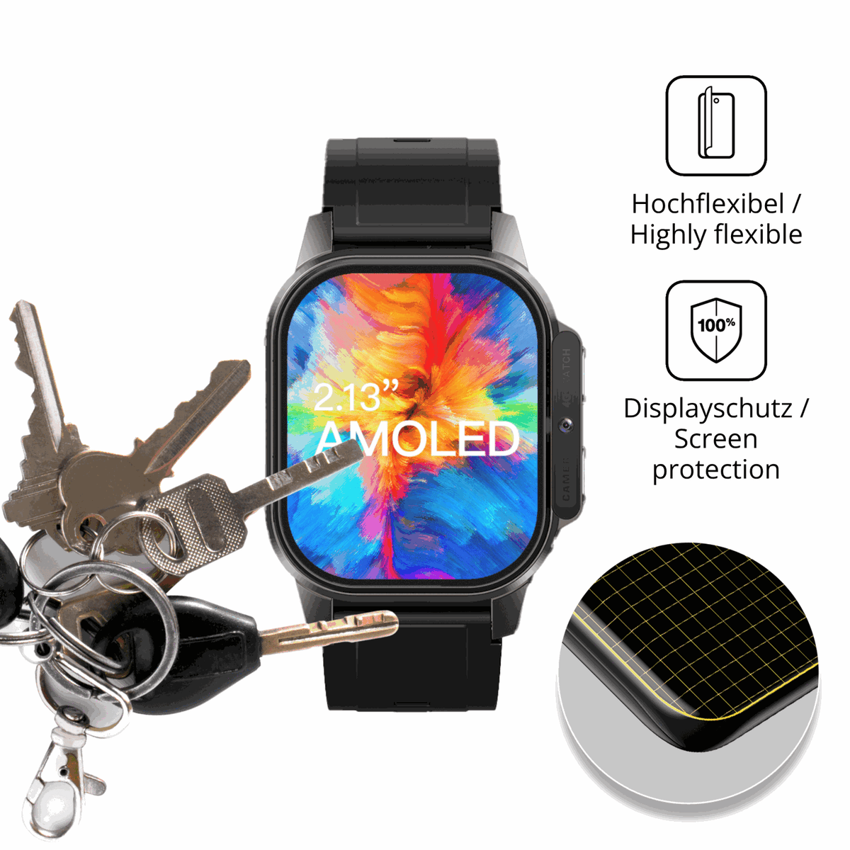 dipos Displayschutz für Domino Watch DM62, transparente Oberfläche, perfekte Passform auch für die Rundungen