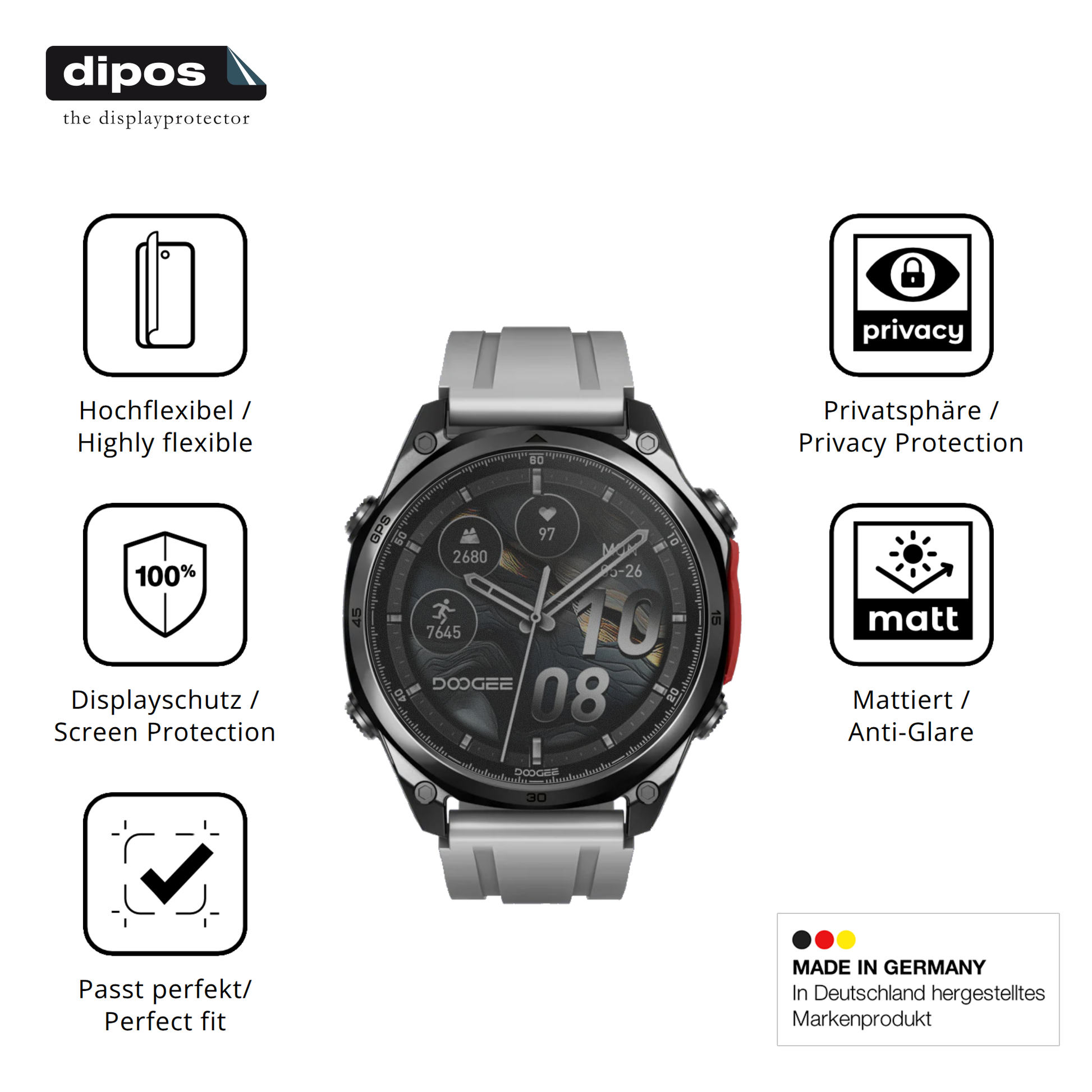 Flexible TPU-Folie passend zugeschnitten für Doogee Anywise W1 Pro, mit Privatsphäre-Schutz durch Sichtschutz-Folie