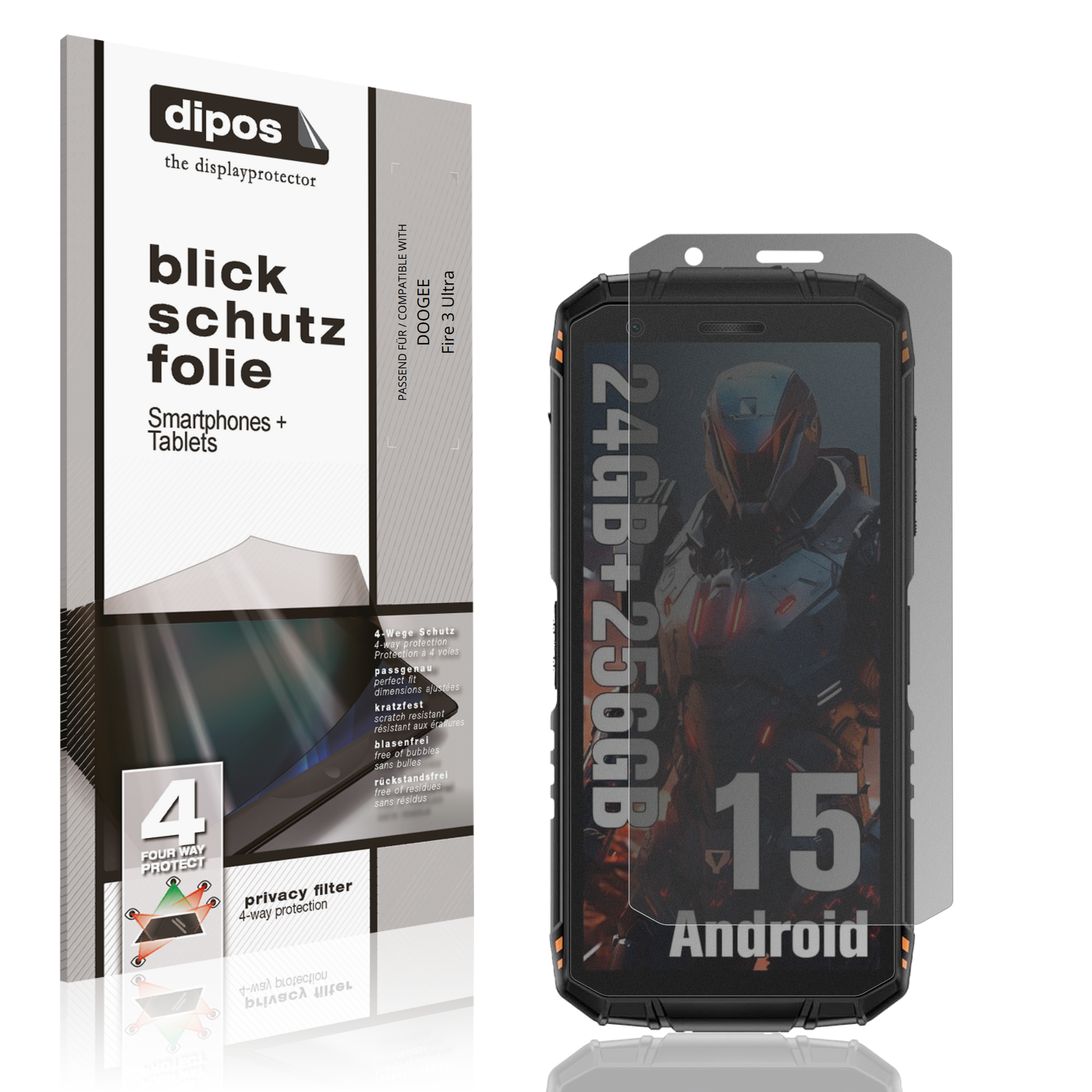 Blickschutzfolie von dipos passend für DOOGEE Fire 3 Ultra, präziser Zuschnitt und blasenfrei montiert