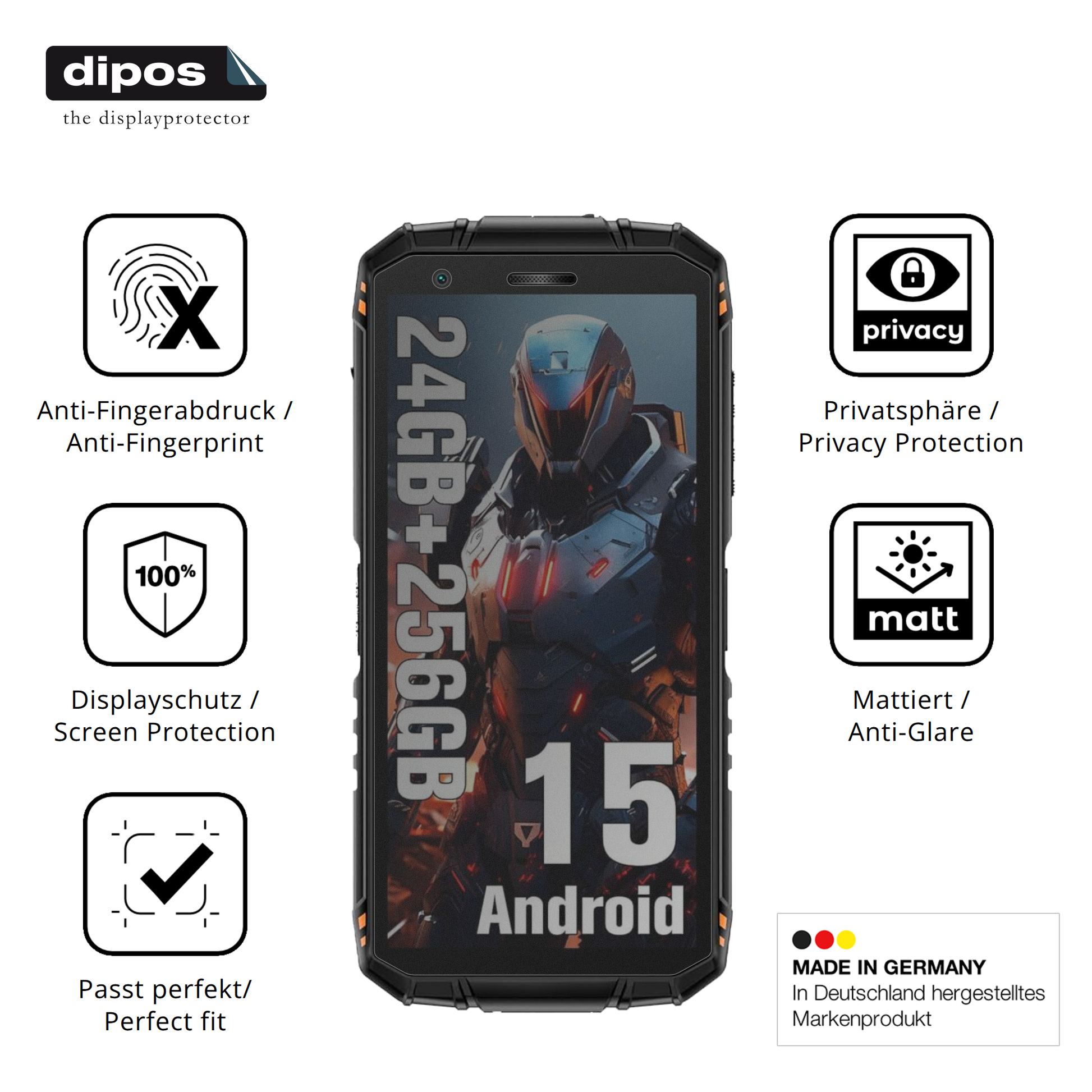 Privatsphäre-Schutz durch Sichtschutz-Folie passend zugeschnitten für DOOGEE Fire 3 Ultra
