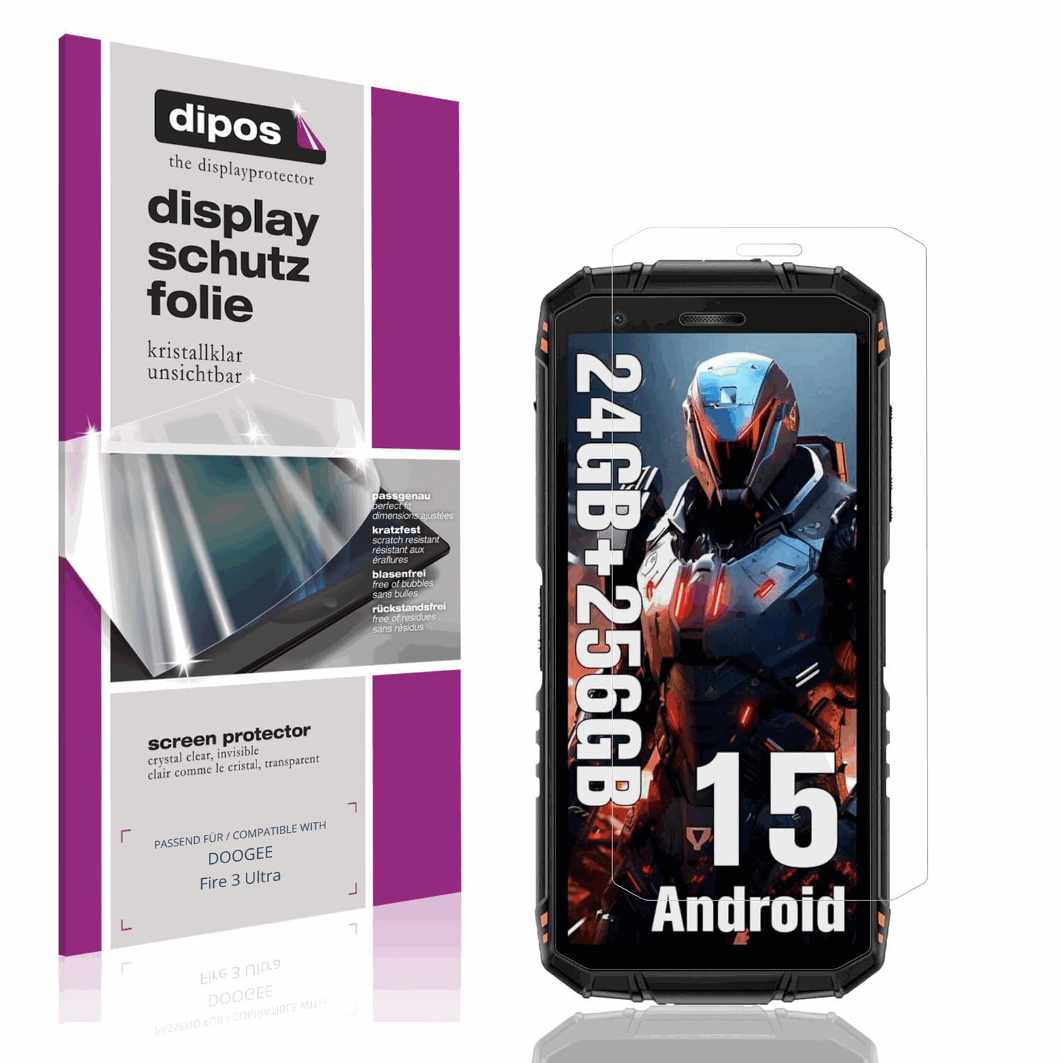 Klare Displayschutzfolie von dipos passend für DOOGEE Fire 3 Ultra, präziser Zuschnitt und blasenfrei montiert