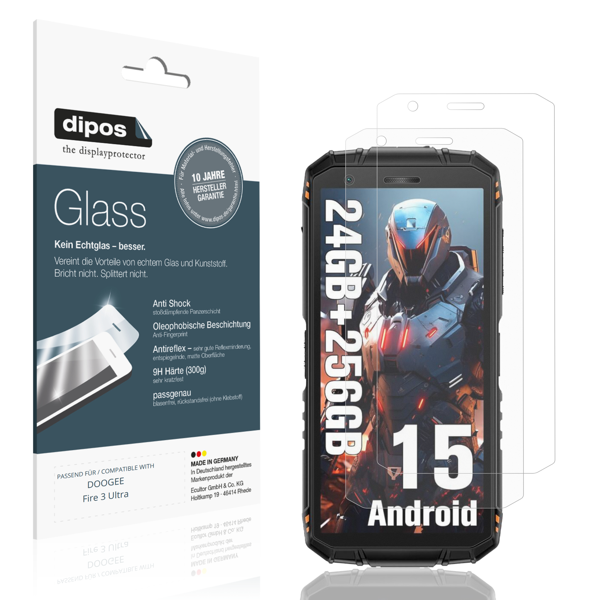 Matte Displayschutzfolie von dipos passend für DOOGEE Fire 3 Ultra, 9H kratzfest und blasenfrei montiert