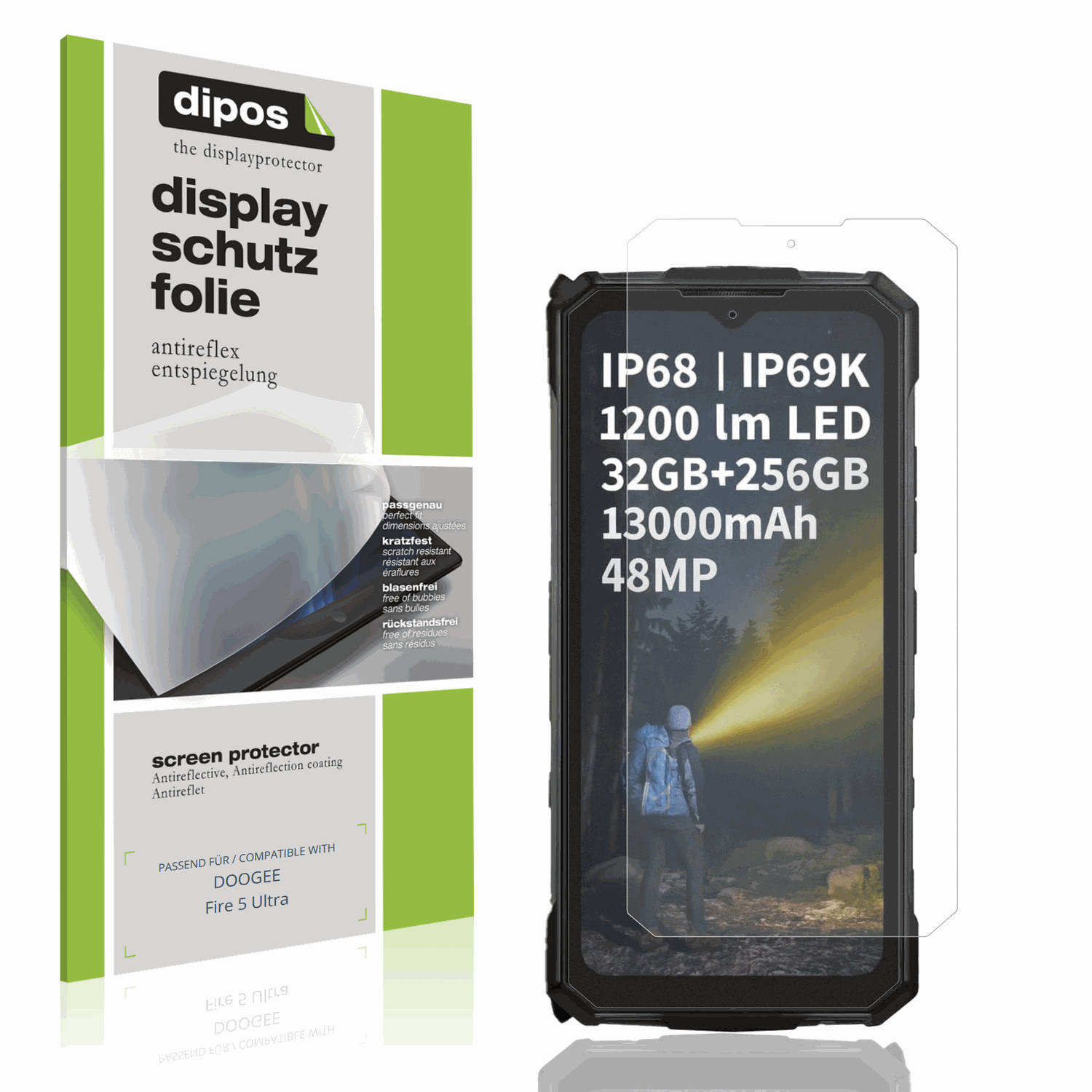 Matte Displayschutzfolie von dipos passend für DOOGEE Fire 5 Ultra, präziser Zuschnitt und blasenfrei montiert