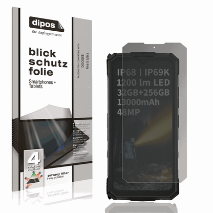 Blickschutzfolie von dipos passend für DOOGEE Fire 5 Ultra, präziser Zuschnitt und blasenfrei montiert
