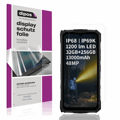 Klare Displayschutzfolie von dipos passend für DOOGEE Fire 5 Ultra, präziser Zuschnitt und blasenfrei montiert