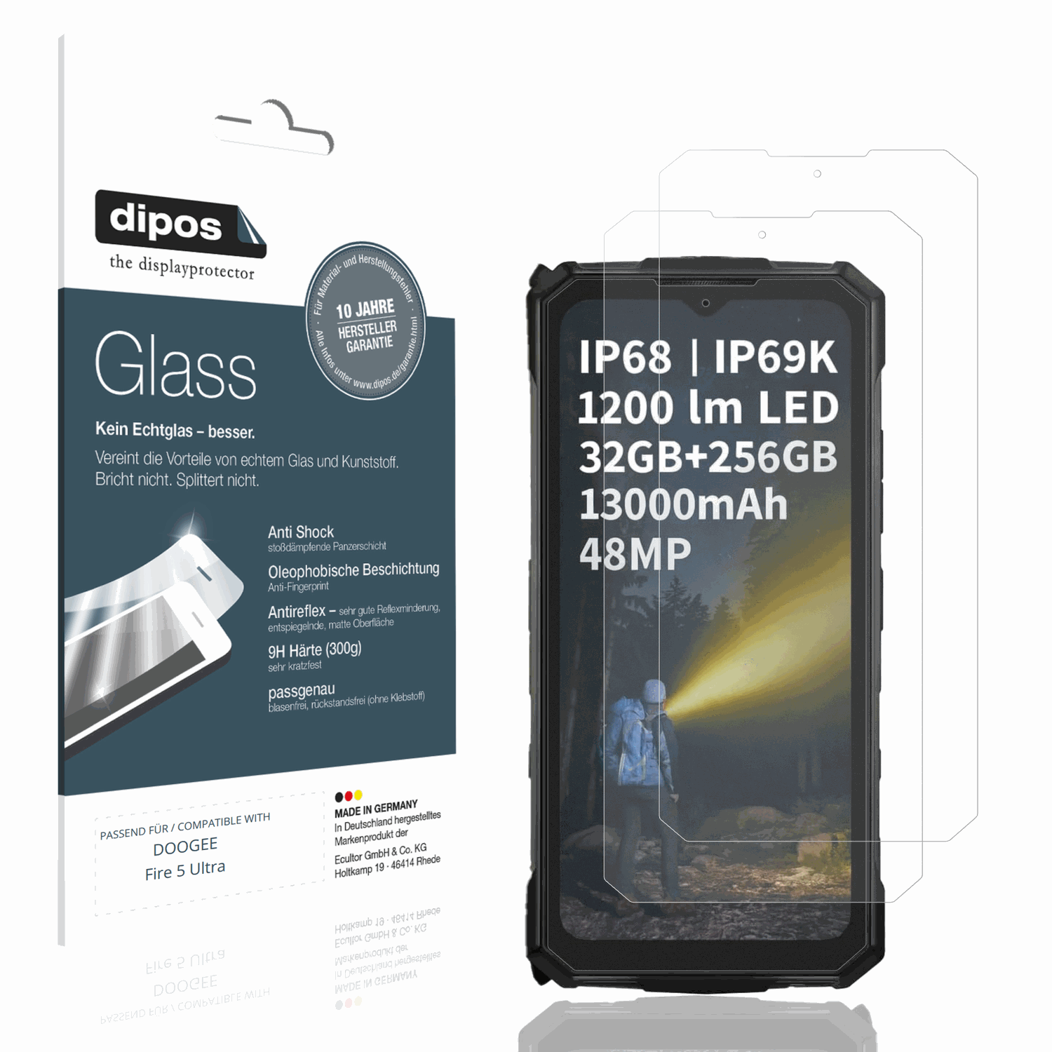 Matte Displayschutzfolie von dipos passend für DOOGEE Fire 5 Ultra, 9H kratzfest und blasenfrei montiert