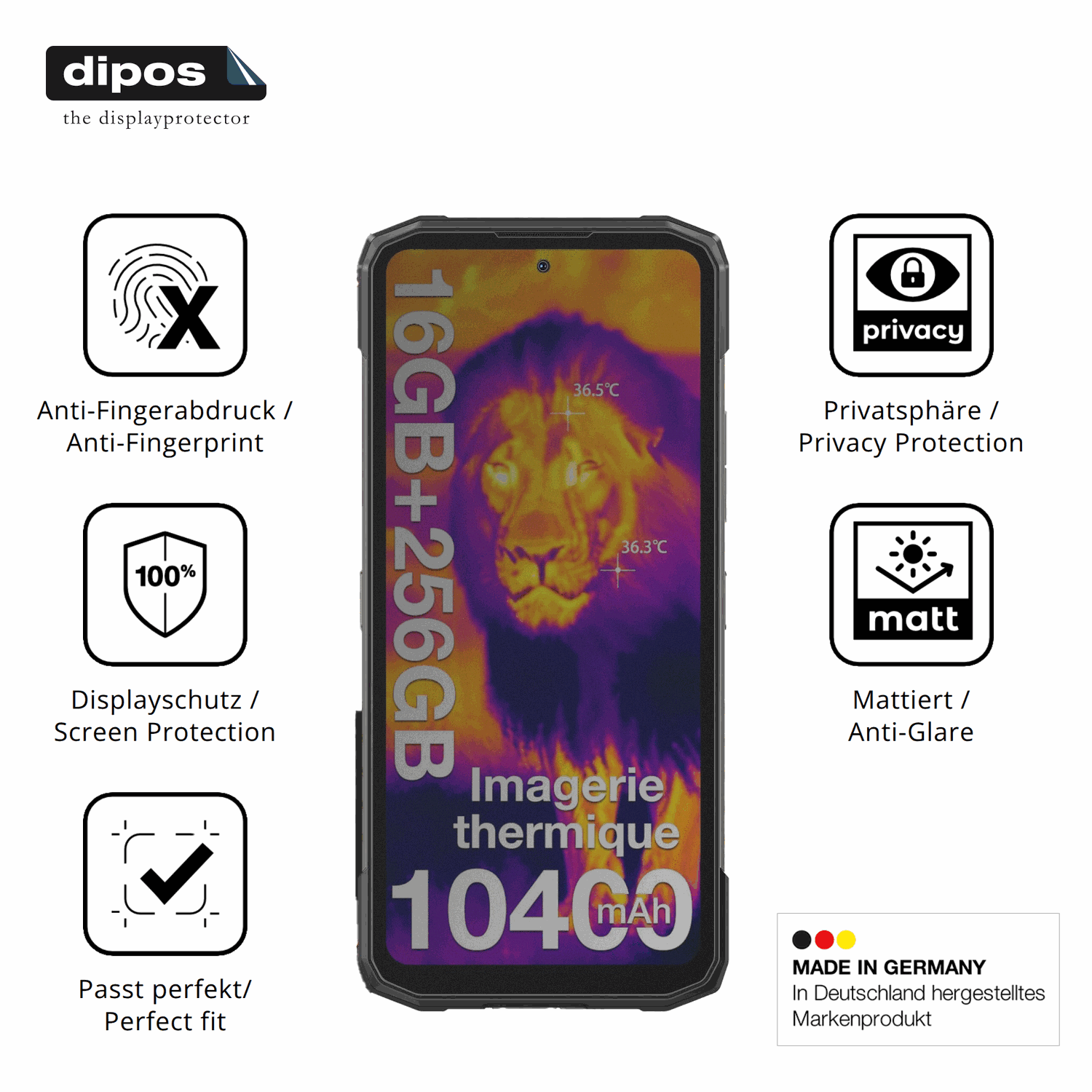 Privatsphäre-Schutz durch Sichtschutz-Folie passend zugeschnitten für DOOGEE Fire 6