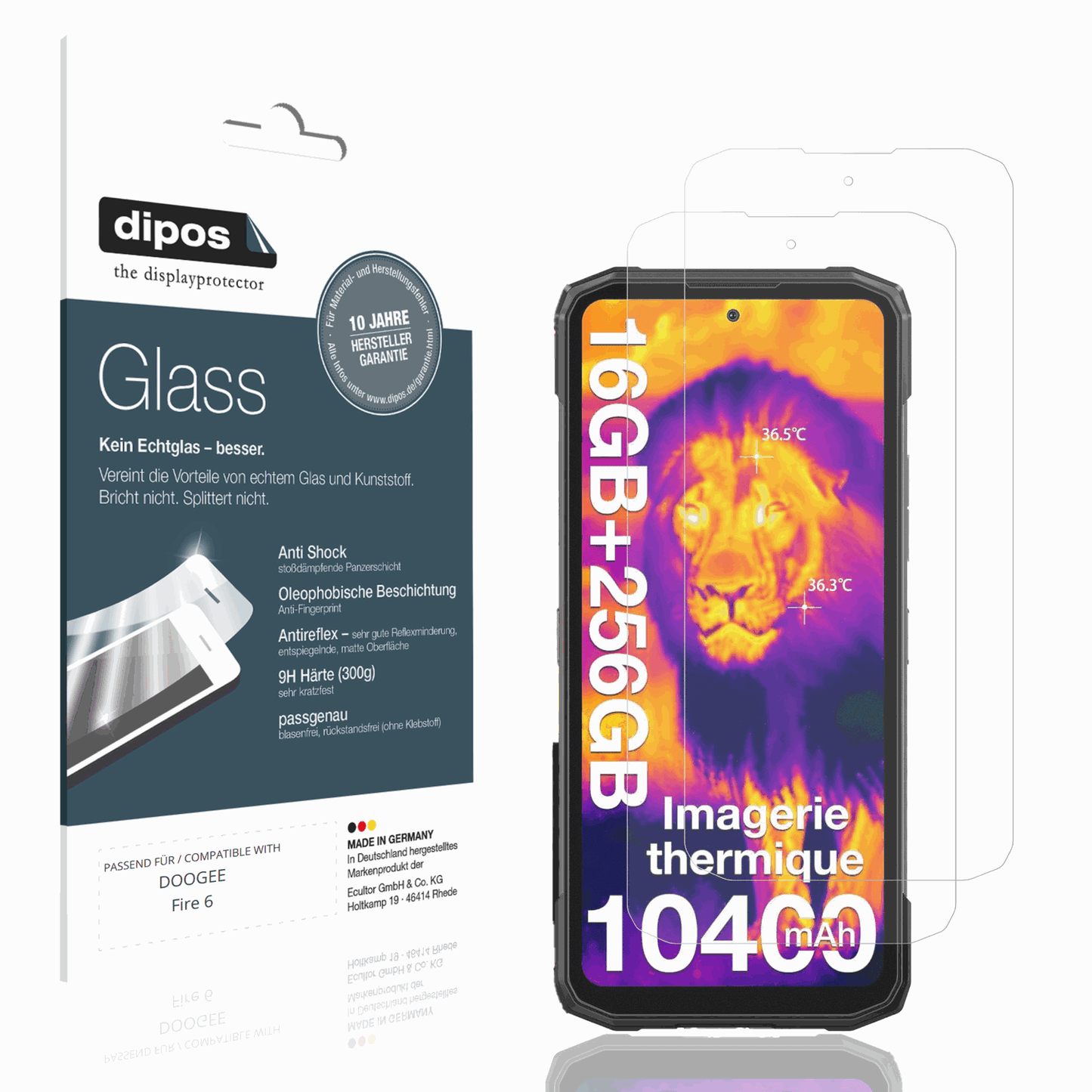 Matte Displayschutzfolie von dipos passend für DOOGEE Fire 6, 9H kratzfest und blasenfrei montiert