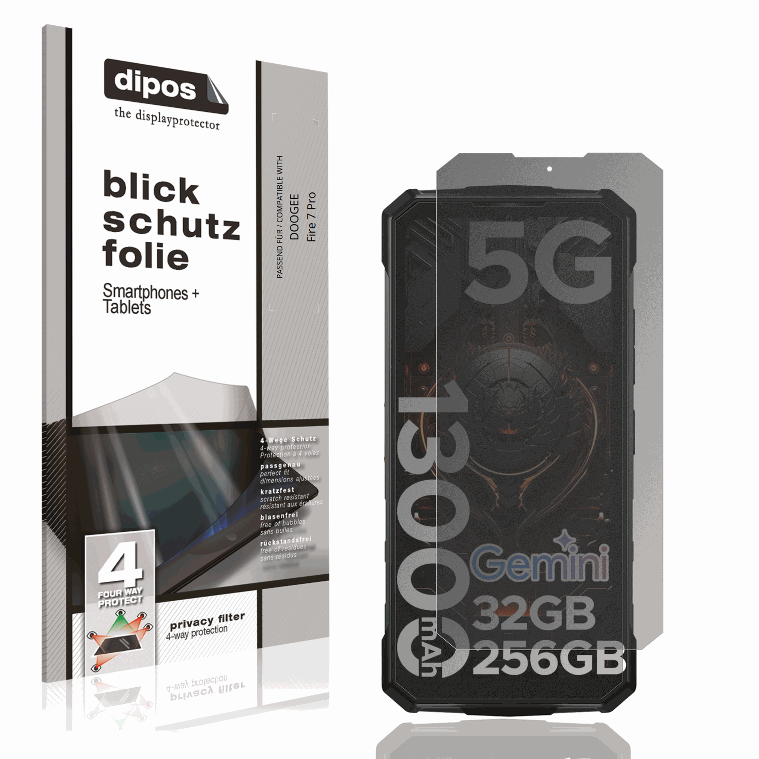 Blickschutzfolie von dipos passend für DOOGEE Fire 7 Pro, präziser Zuschnitt und blasenfrei montiert