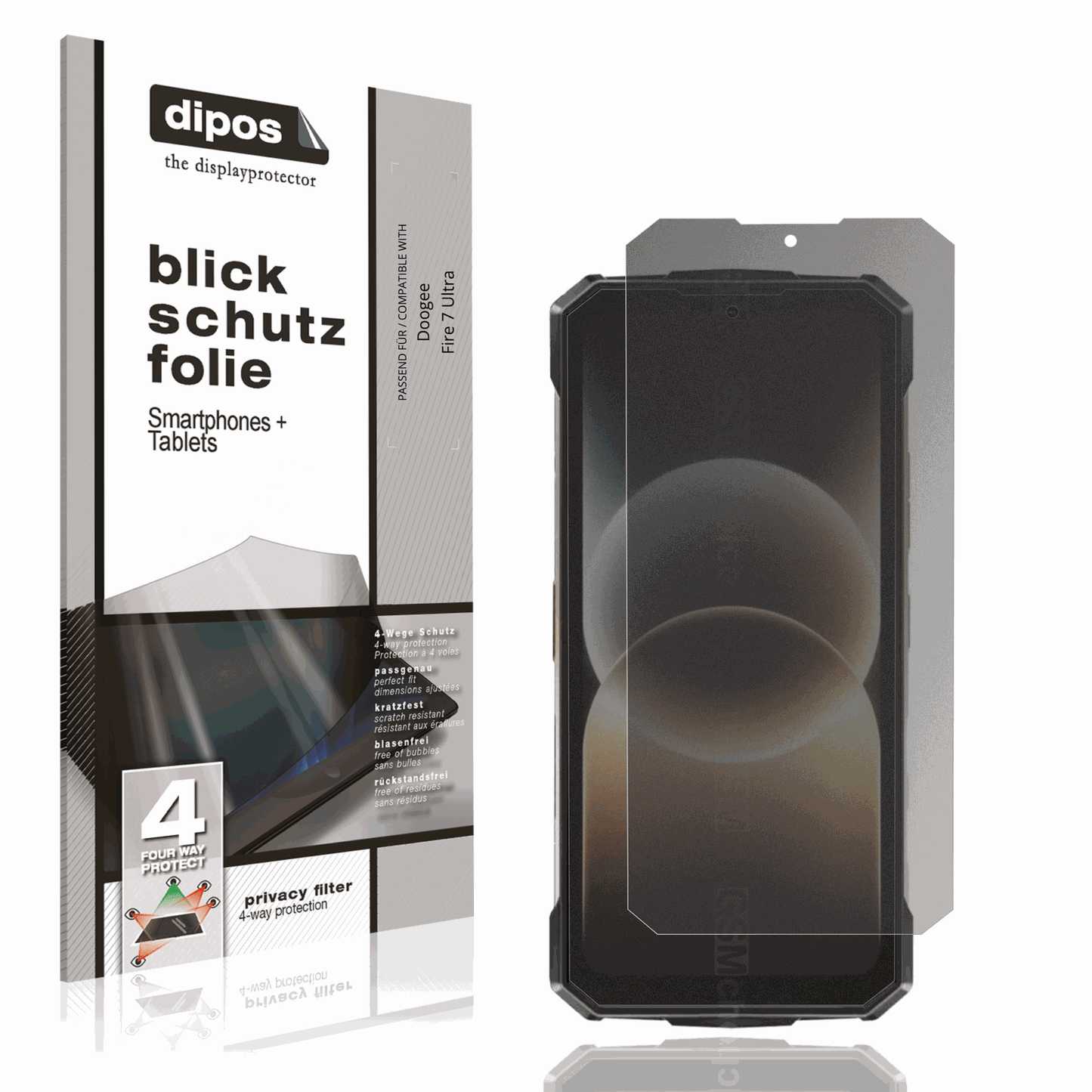 Blickschutzfolie von dipos passend für Doogee Fire 7 Ultra, präziser Zuschnitt und blasenfrei montiert