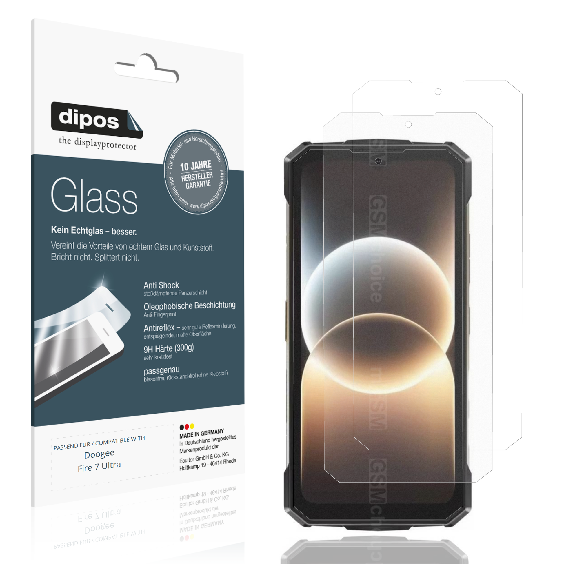 Matte Displayschutzfolie von dipos passend für Doogee Fire 7 Ultra, 9H kratzfest und blasenfrei montiert