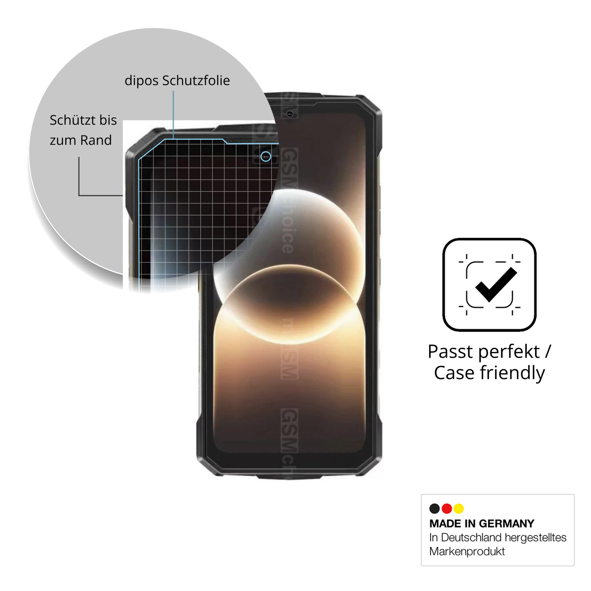 Schutzglasfolie mit optimaler Passform, zur Verwendung mit Hüllen geeignet