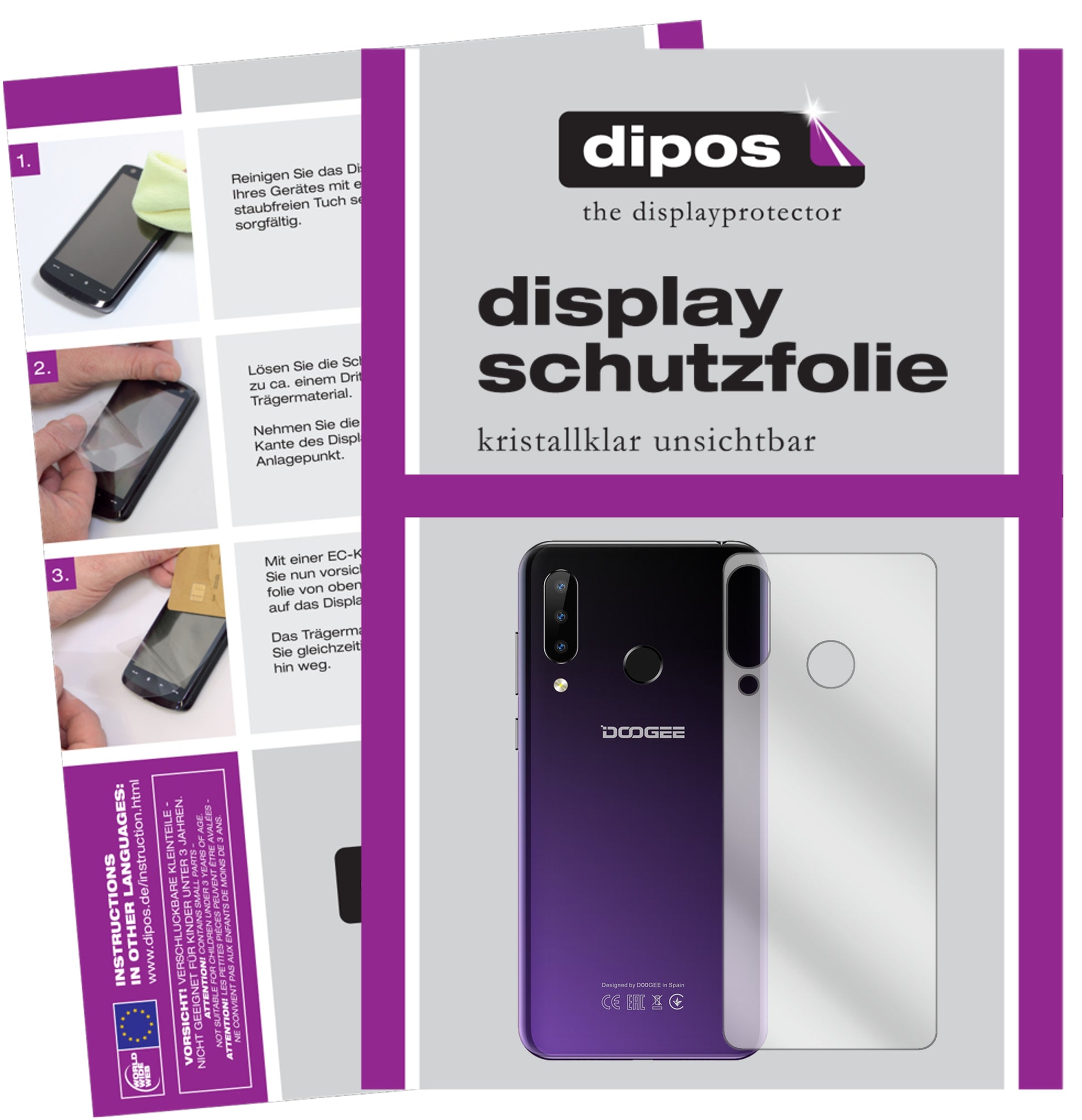Klare Displayschutzfolie von dipos passend für Doogee N20 Rückseite, präziser Zuschnitt und blasenfrei montiert