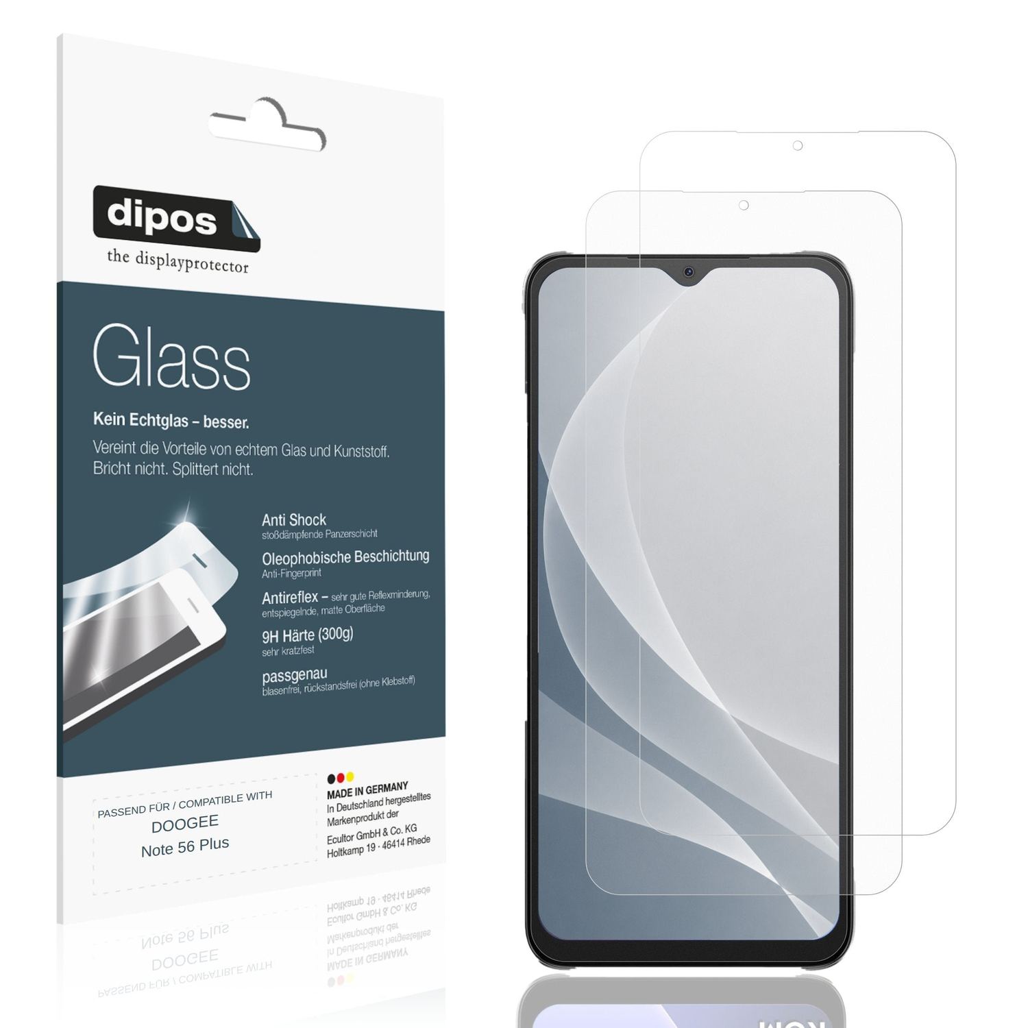 Matte Displayschutzfolie von dipos passend für DOOGEE Note 56 Plus, 9H kratzfest und blasenfrei montiert