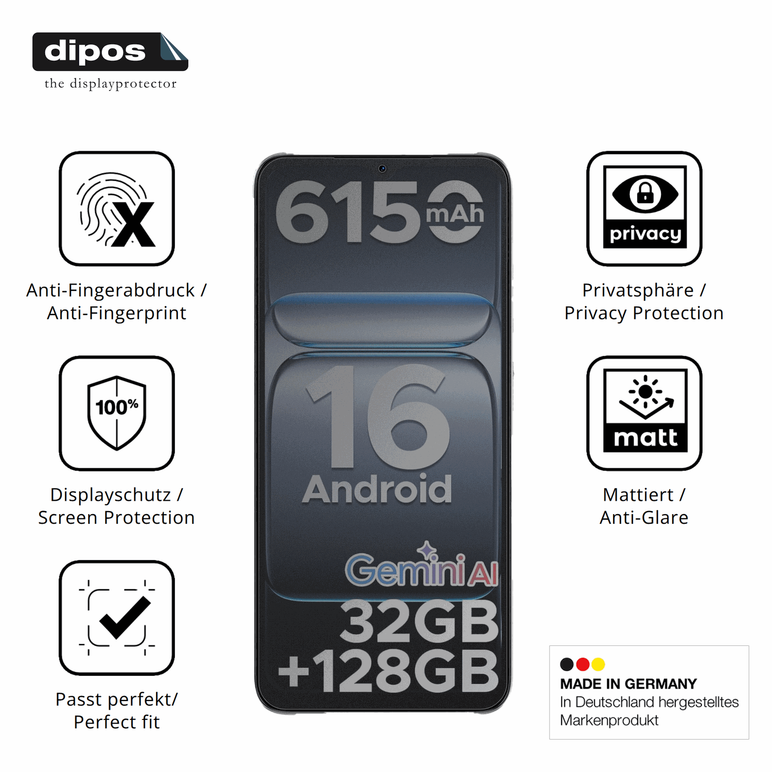 Privatsphäre-Schutz durch Sichtschutz-Folie passend zugeschnitten für DOOGEE Note 56 Pro