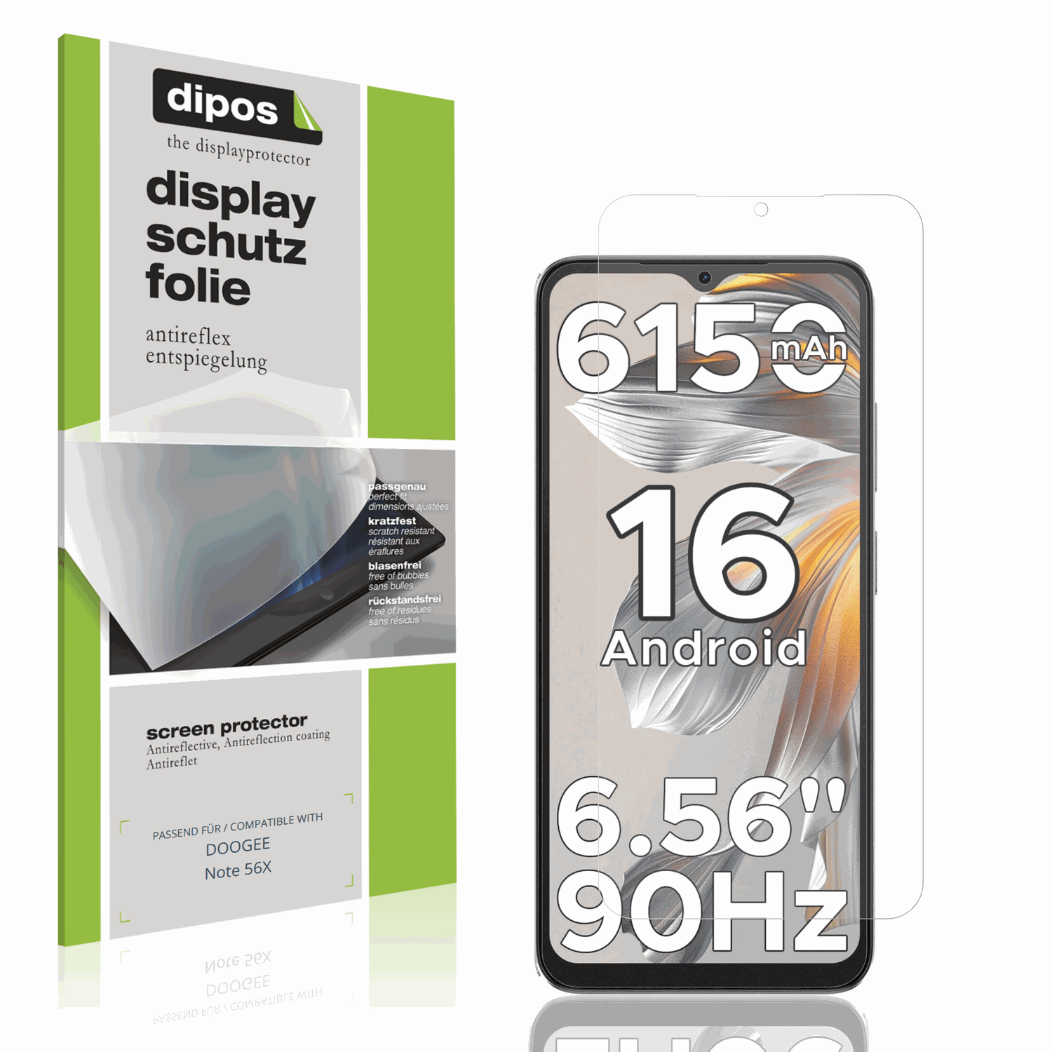 Matte Displayschutzfolie von dipos passend für DOOGEE Note 56X, präziser Zuschnitt und blasenfrei montiert